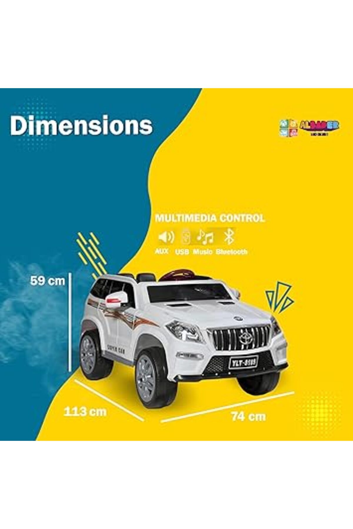 ALBADER-Electric Ride On Car Land Crusier Prado With 4 Motors, 12V Battery, Electric Car for Kids 3