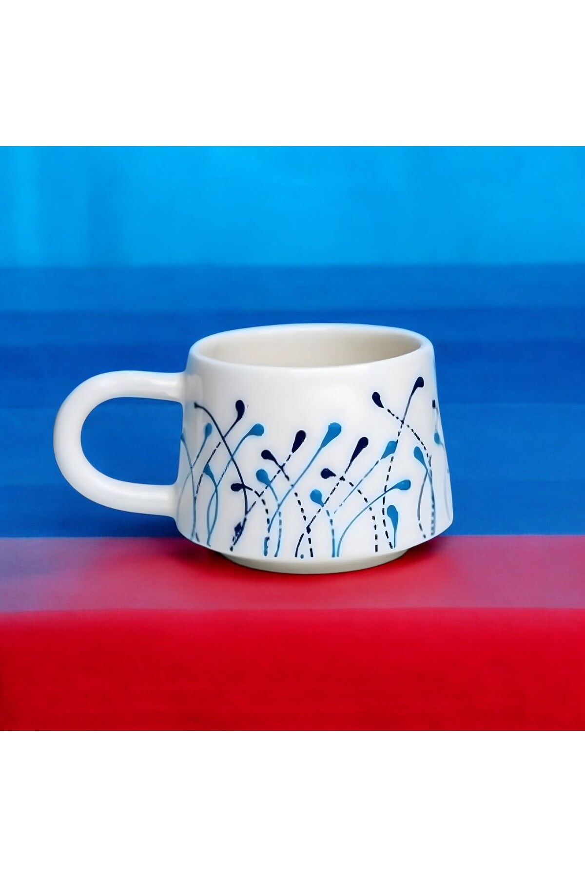 İlbay Çini Takı Seramik El Işçiliği Klasik Mavi Modern Desenli Kupa Bardak Mug 200cc Modern