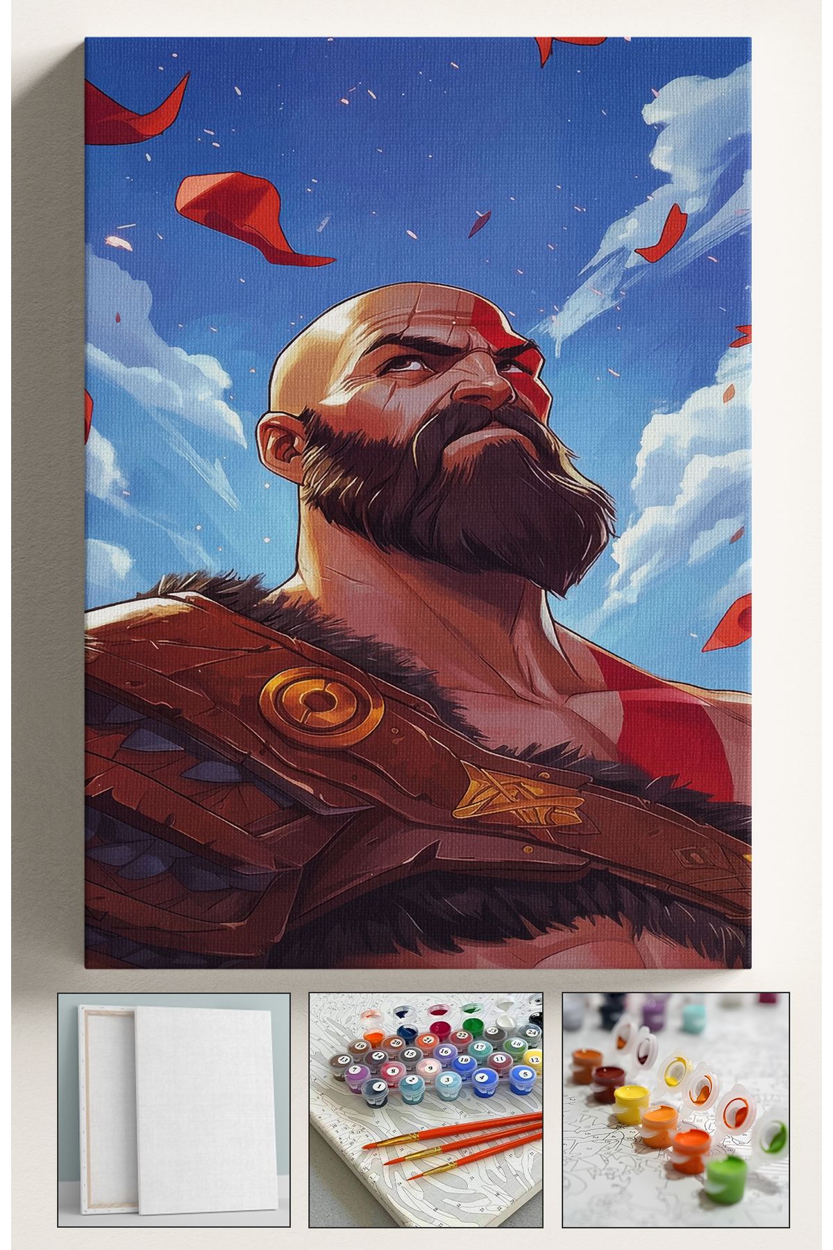 Akihabara Sayılarla Boyama Çerçeveli Hobi Seti Numaralı Tuval Fırça Boya Dahil Kasnaklı GOD OF WAR 40X50 Cm