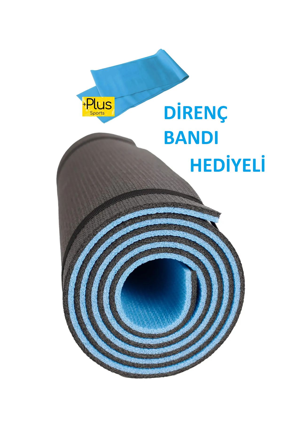 PLUSSPORT PİLATES YOGA MATI VE MAVİ DİRENÇ BANDI