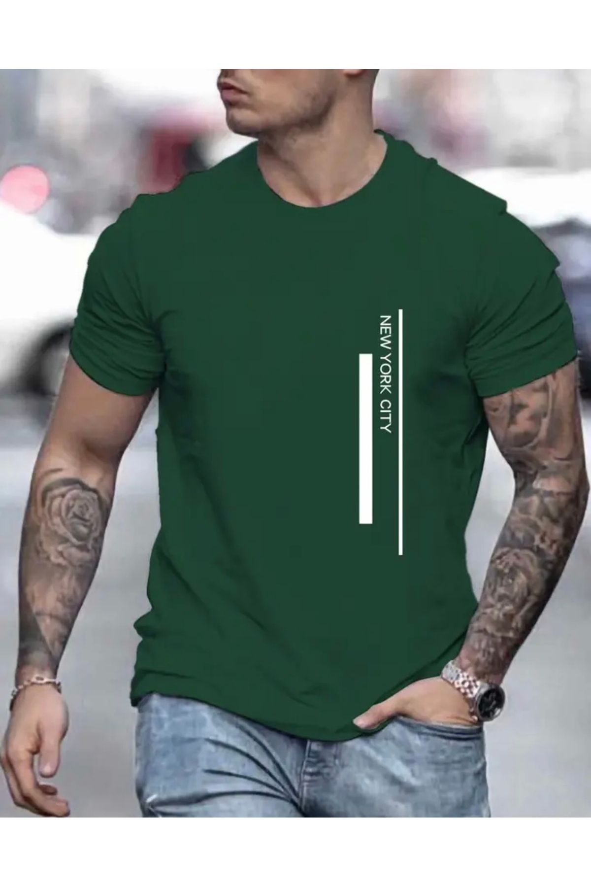 AMOR FACE BÜYÜK BEDEN ÖZEL TASARIM NEW YORK CİTY PARALEL BASKILI MODERN BATTAL ERKEK T-SHIRT