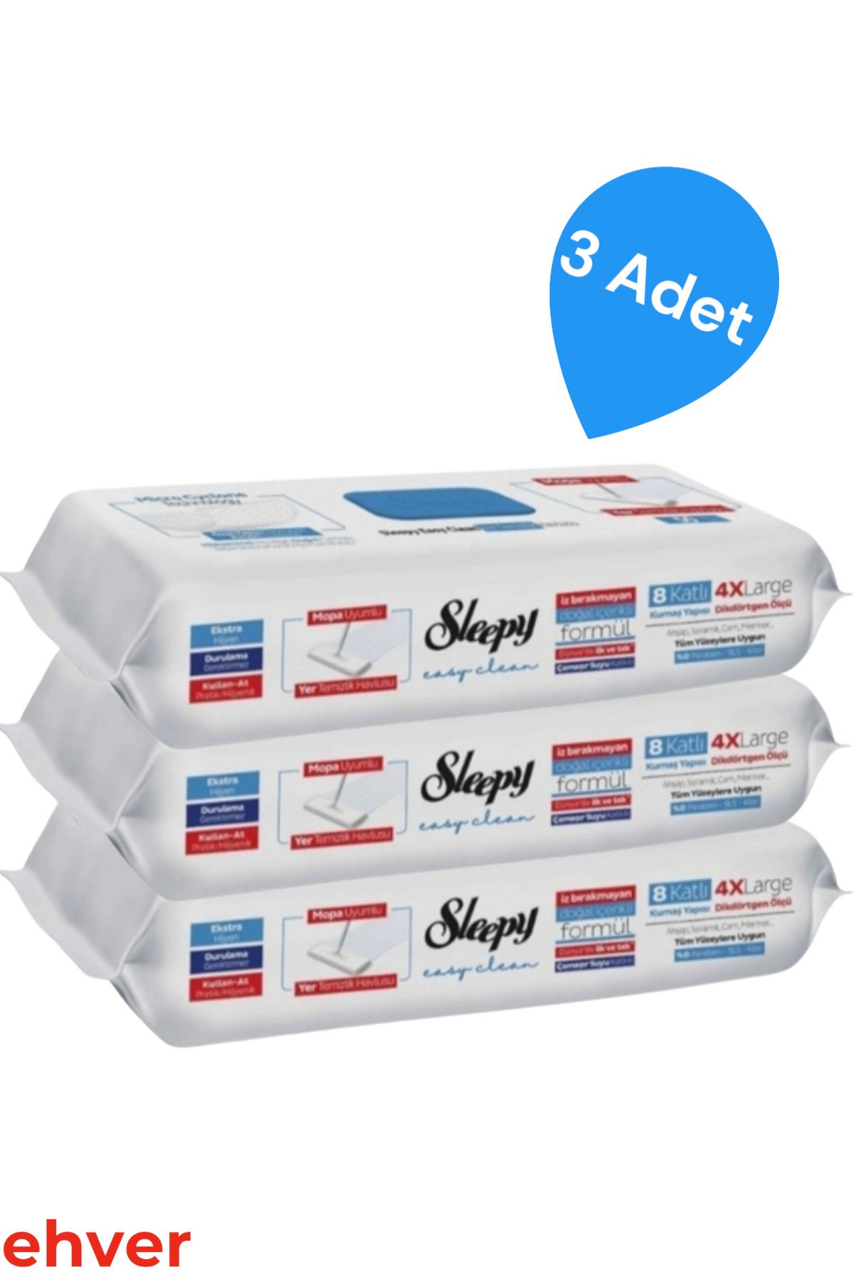 Sleepy 3'Lü Easy Clean Çamaşır Suyu Katkılı Mopa Uyumlu Yer Temizlik Havlusu (150 Yaprak)