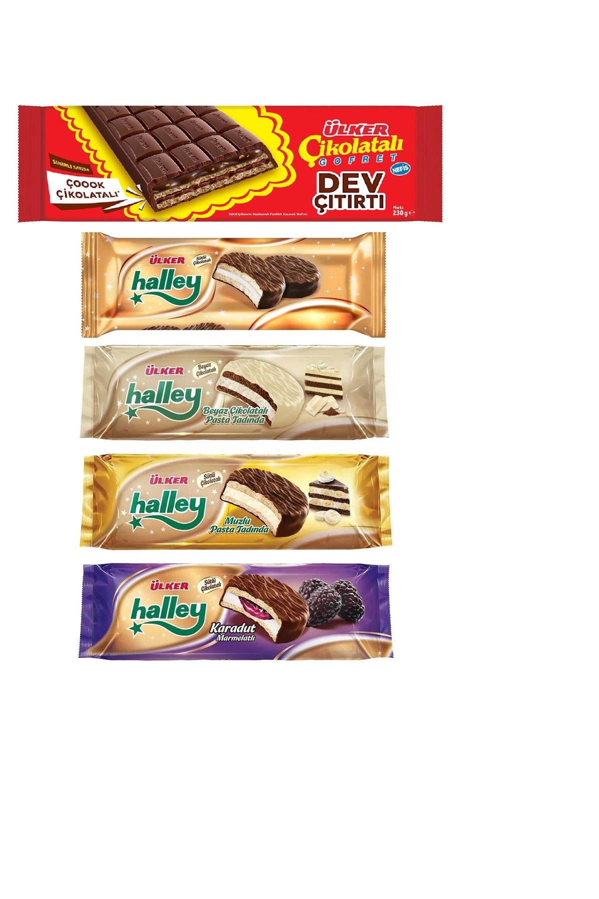 Ülker HALLEY 4 LÜ MİX (ÇİKOLATALI GOFRET XXL 230 GR HEDİYELİ)