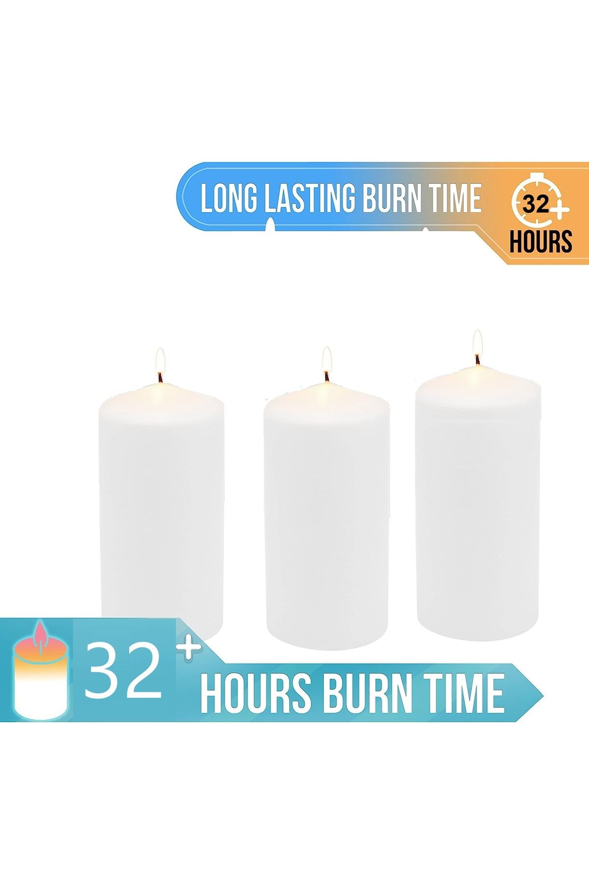 Home Zone-Set of 3 Long Burning Unscented Pillar Candles 3x8 inch White 4