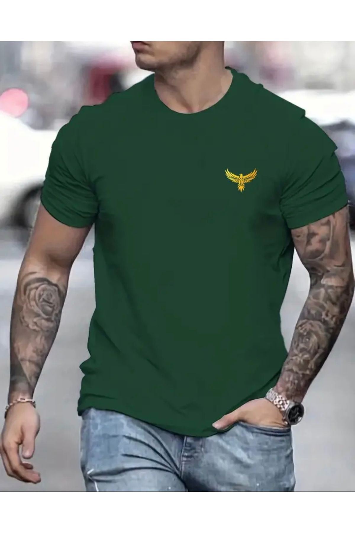 AMOR FACE BÜYÜK BEDEN ÖZEL TASARIM GOLD MİNİMAL BASKILI TER TUTMAYAN ŞIK BATTAL ERKEK T-SHIRT