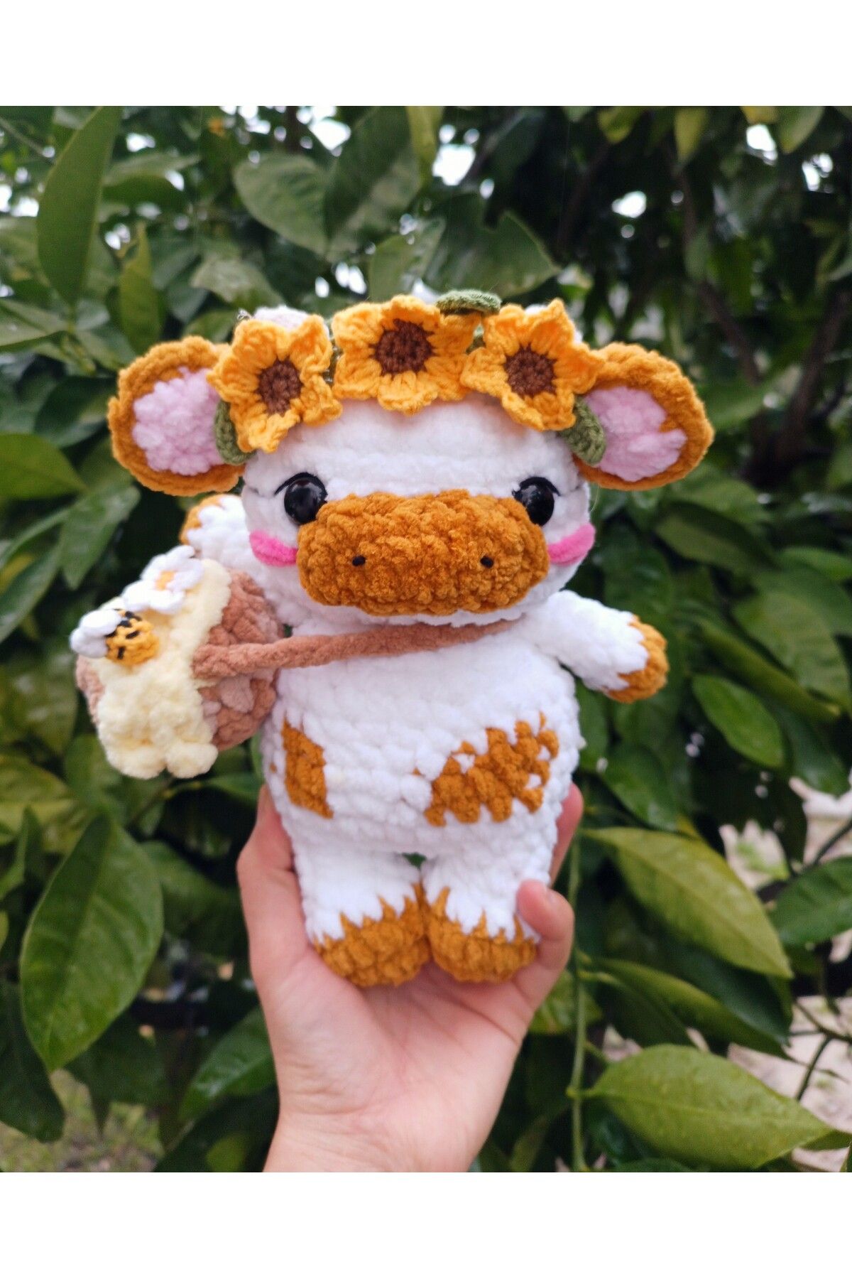 Klabelgift Amigurumi Ayçiçekli İnek Peluş Oyuncak