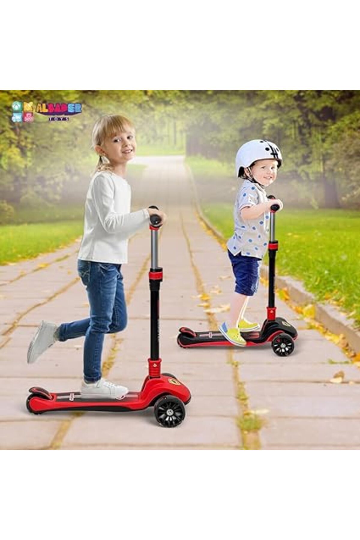 ALBADER-Balance Scooter 3 Wheels Foldable Kick Scooter, 4 Adjustable Heights, Mamual Scooter 3+ 4