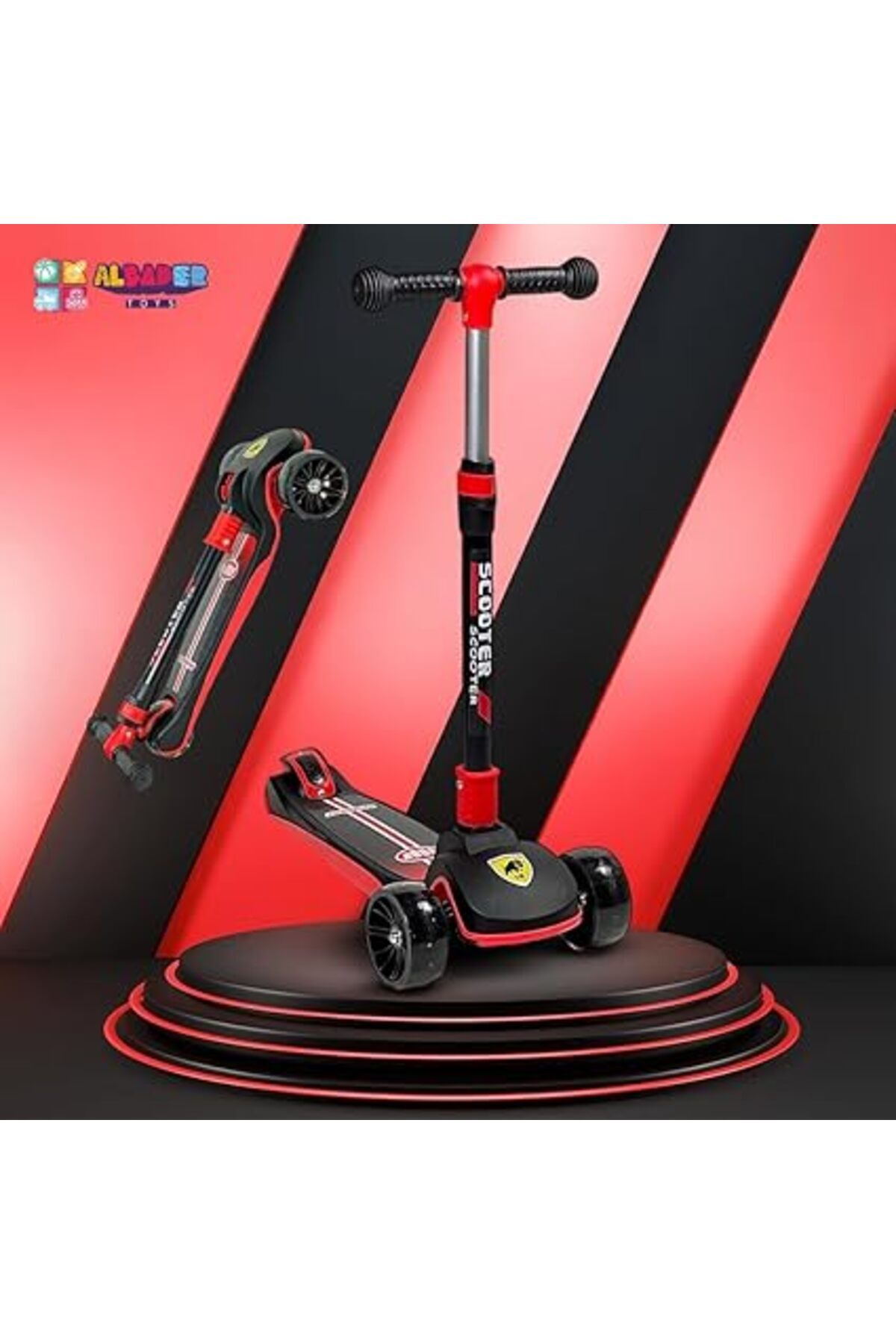 ALBADER-Balance Scooter 3 Wheels Foldable Kick Scooter, 4 Adjustable Heights, Mamual Scooter 3+ 7