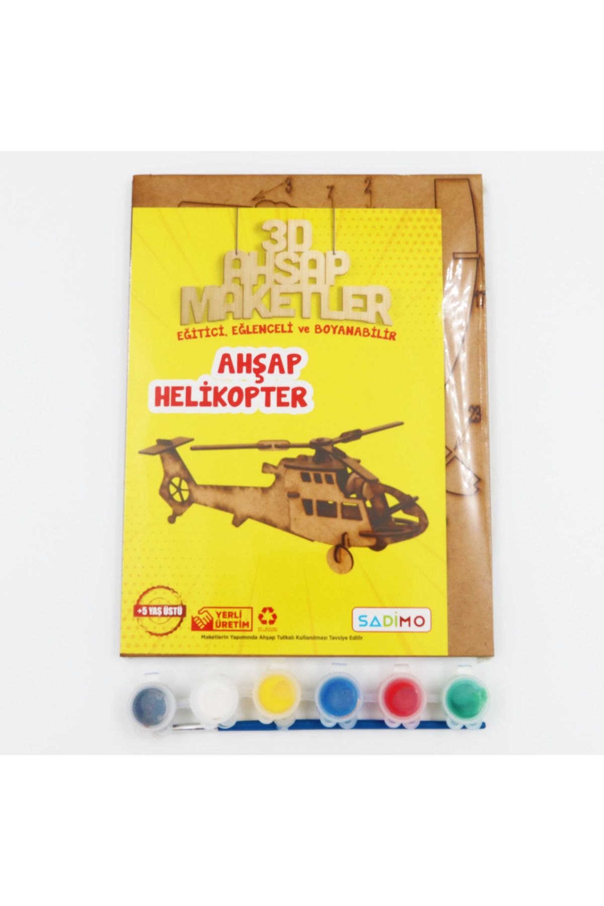 enyareshome Ahşap Helikopter Boyama Seti 23cmx17cm Fırça ve Boyalarla