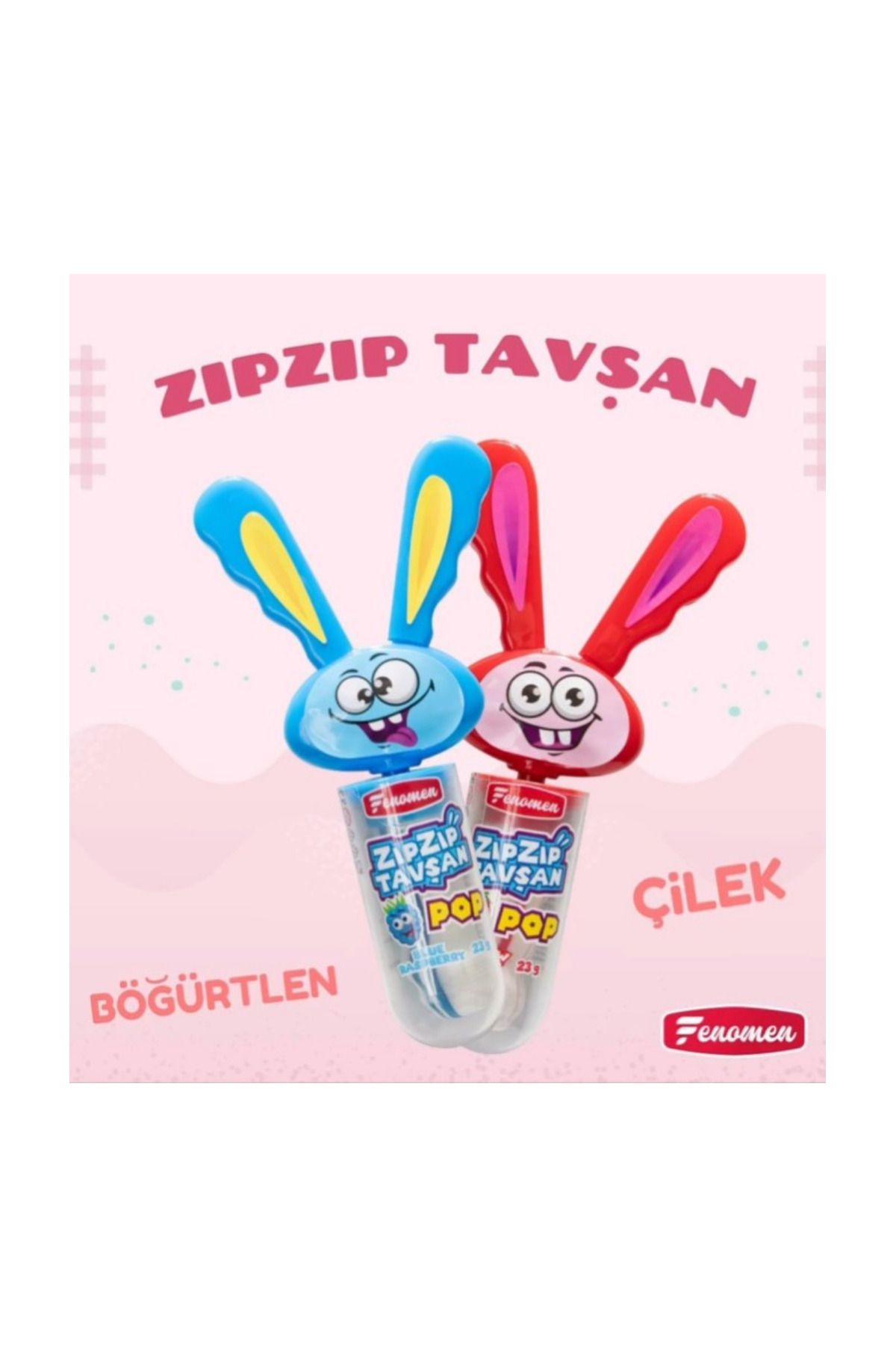 Fenomen Candy Zıp Zıp Tavşan Şeker 6 Adet (Ahududu ve Çilek)