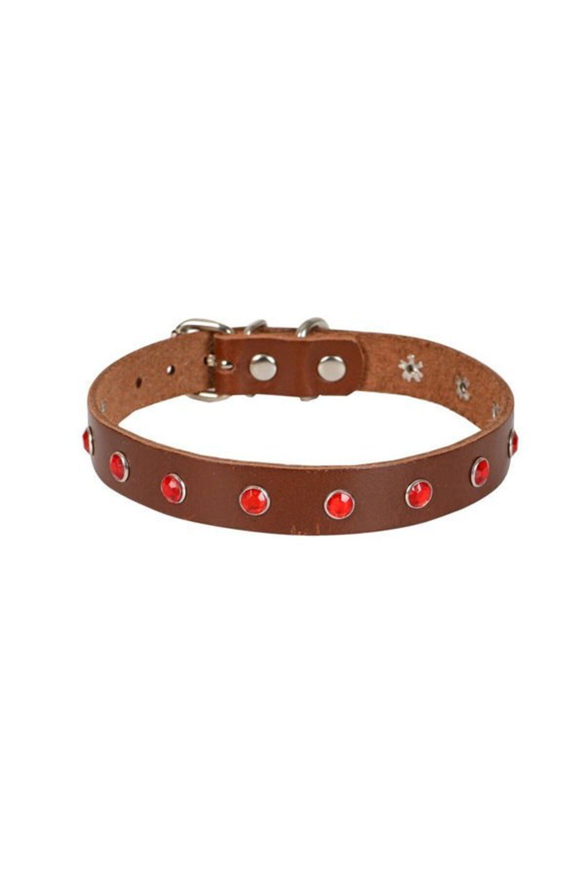 cattie Gerçek Deriden Taşlı Kedi Boyun Tasması Xlarge Kahverengi 1.5x26-31 Cm
