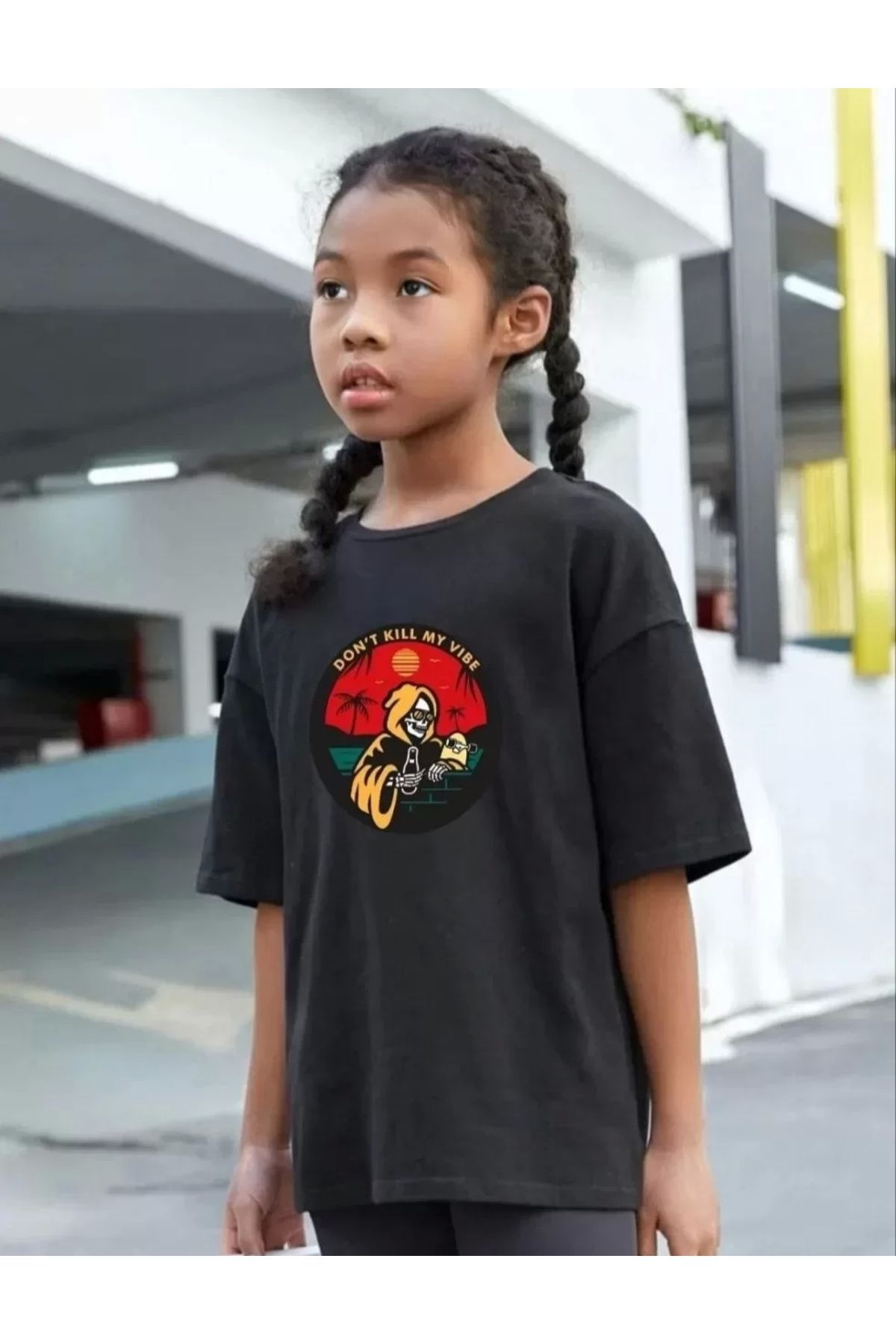 AE Stil Çocuk Unisex Baskılı T-Shirt - Siyah
