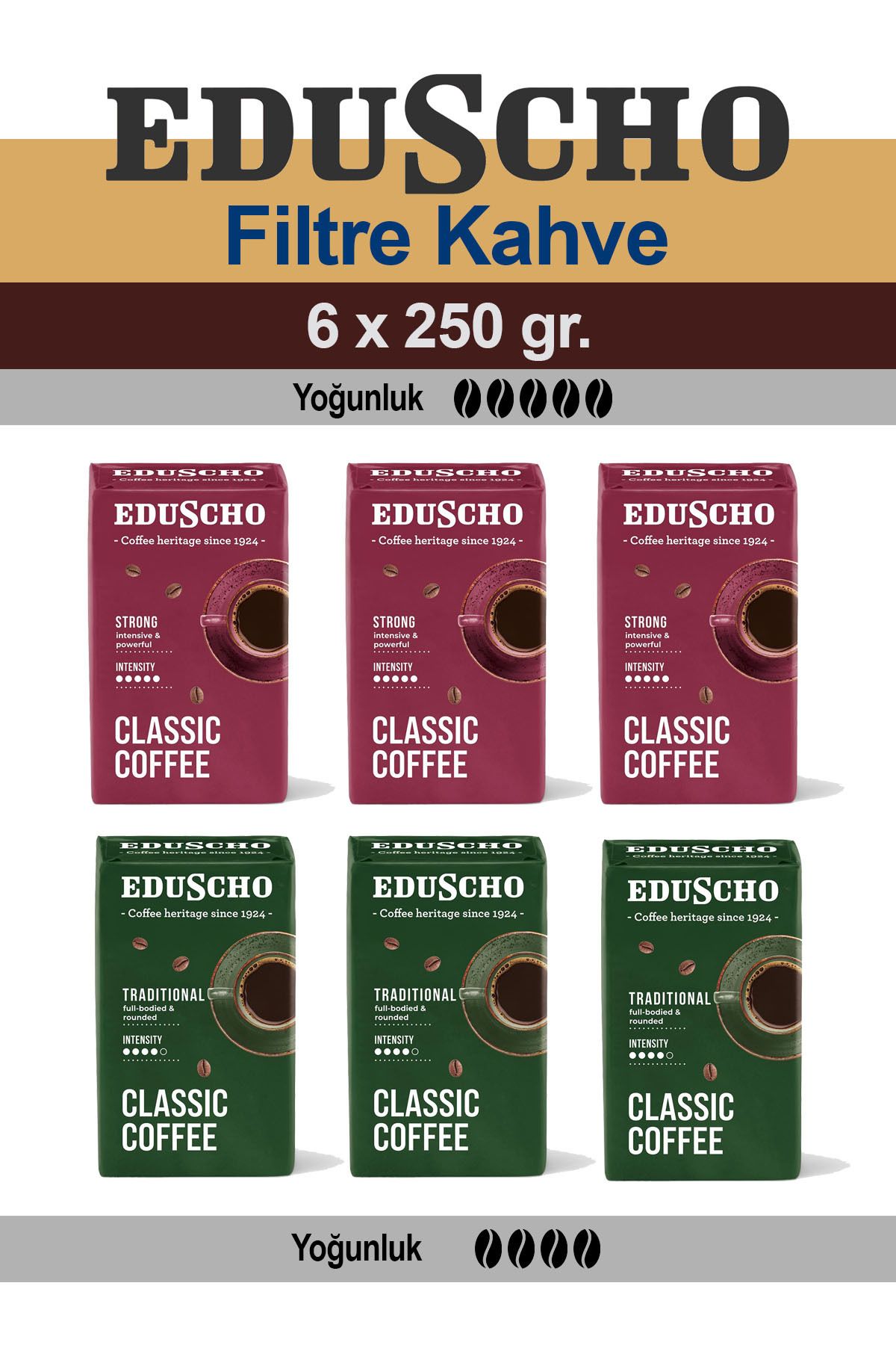 Eduscho Classic Coffee Öğütülmüş Filtre Kahve 3x Traditional + 3x Strong 250 GR