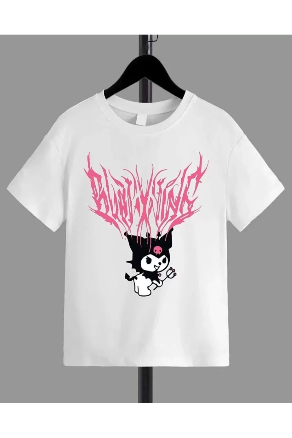 AE Stil Kız Çocuk Bisiklet Yaka Baskılı T-Shirt - Beyaz