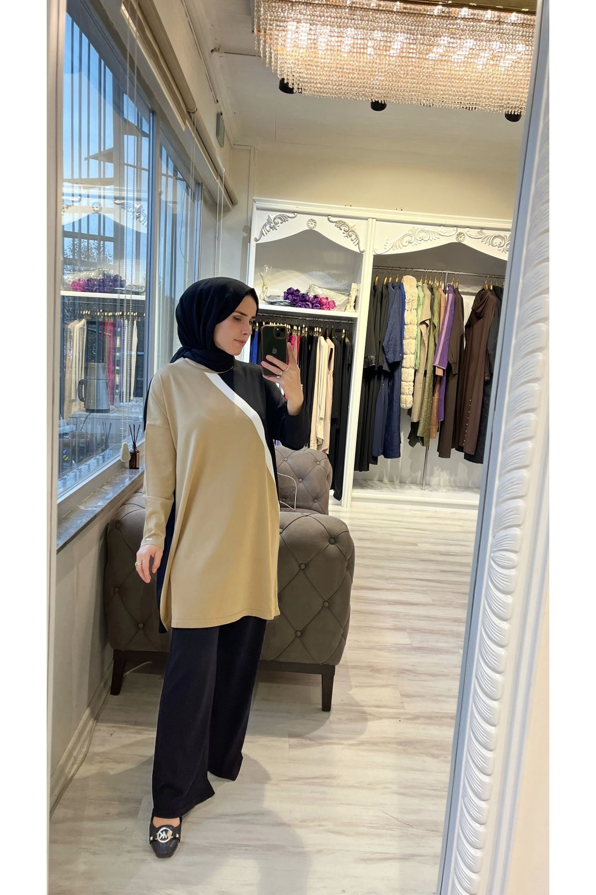 Invee İNVEE 7048 Renk Bloklu Triko Tunik - Camel