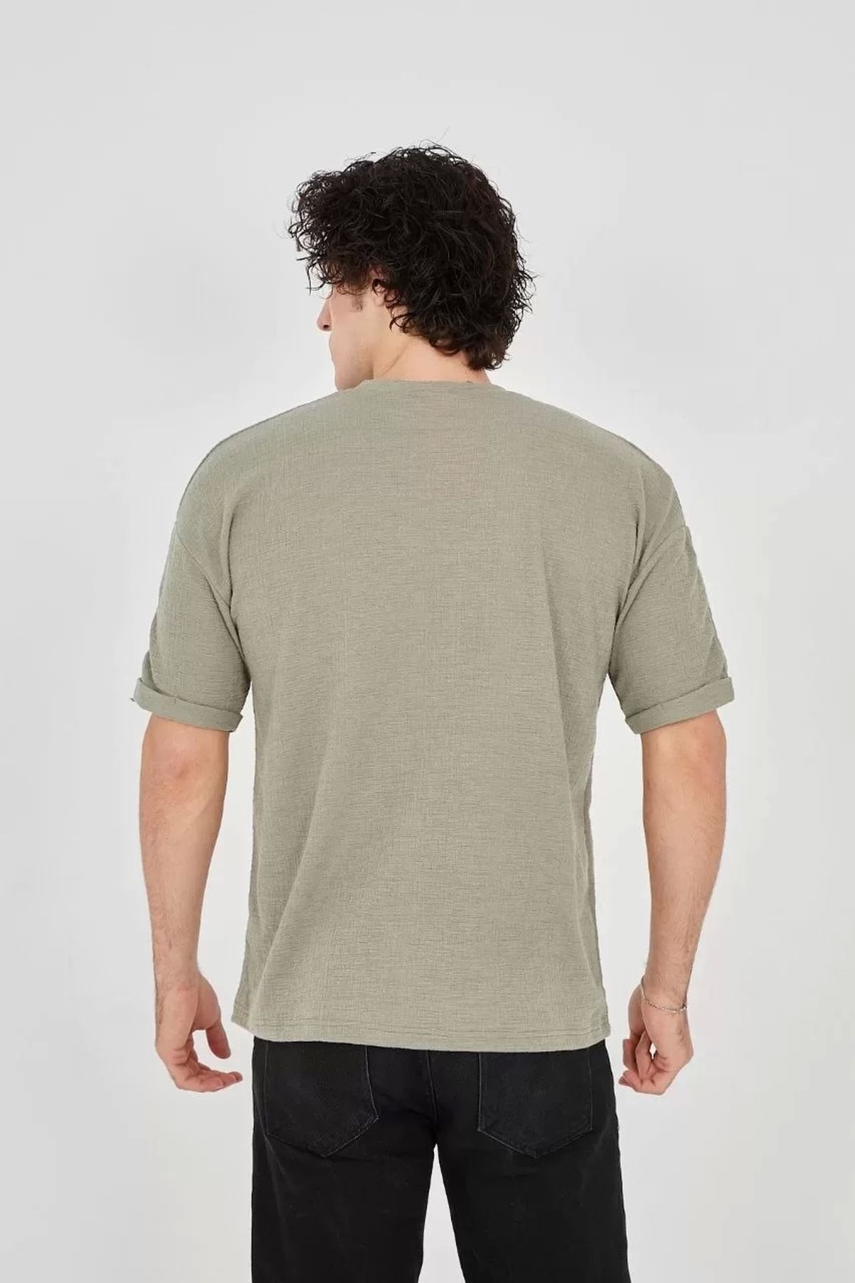 Asgardian-Unisex Fashion Wanilia Jacquard Sleeve T-Shirt - Light Green 6