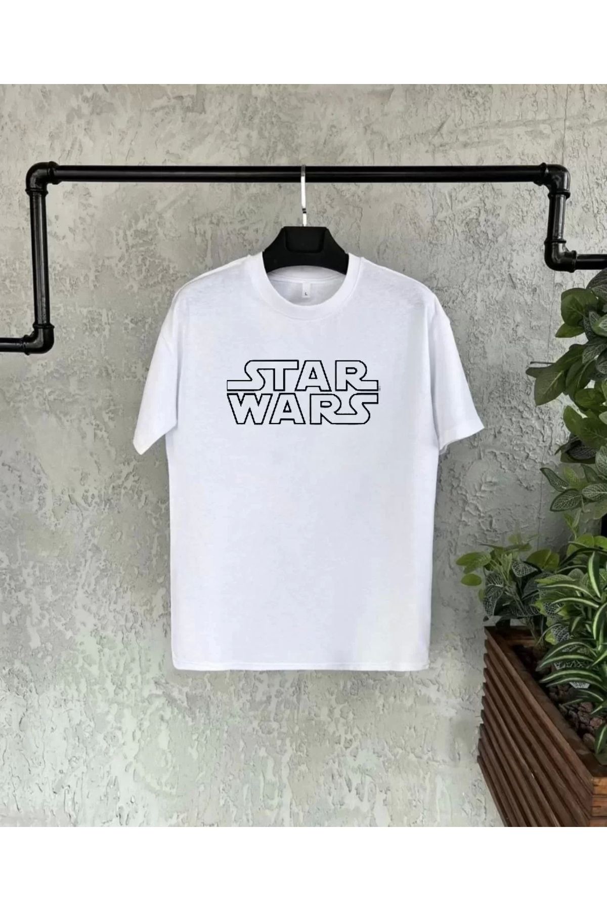 AE Stil Unisex Bisiklet Yaka Kısa Kol Baskılı T-Shirt - Beyaz
