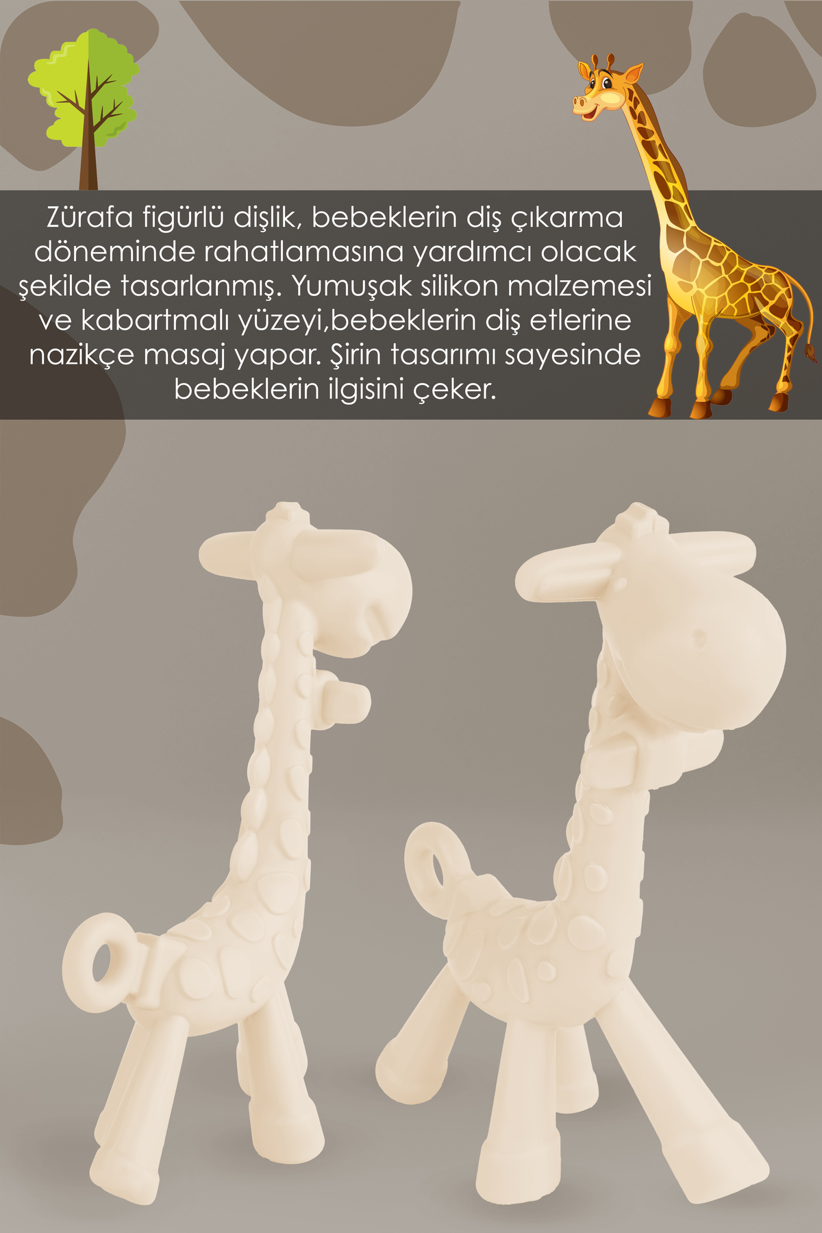 Meleni Baby Zürafa Silikon Diş Kaşıyıcı - Bebek Diş Kaşıyıcı Hayvan Figürlü Oyuncak Dişlik - Bej fotoğrafı 2 (önizleme)