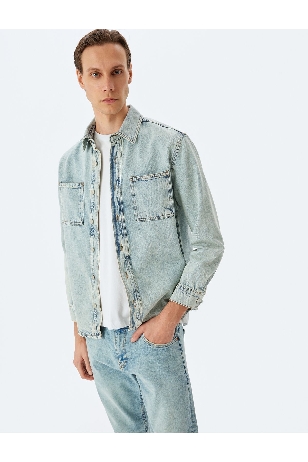 Koton-Buttoned Pocket Detailed Cotton Denim Shirt Jacket 2