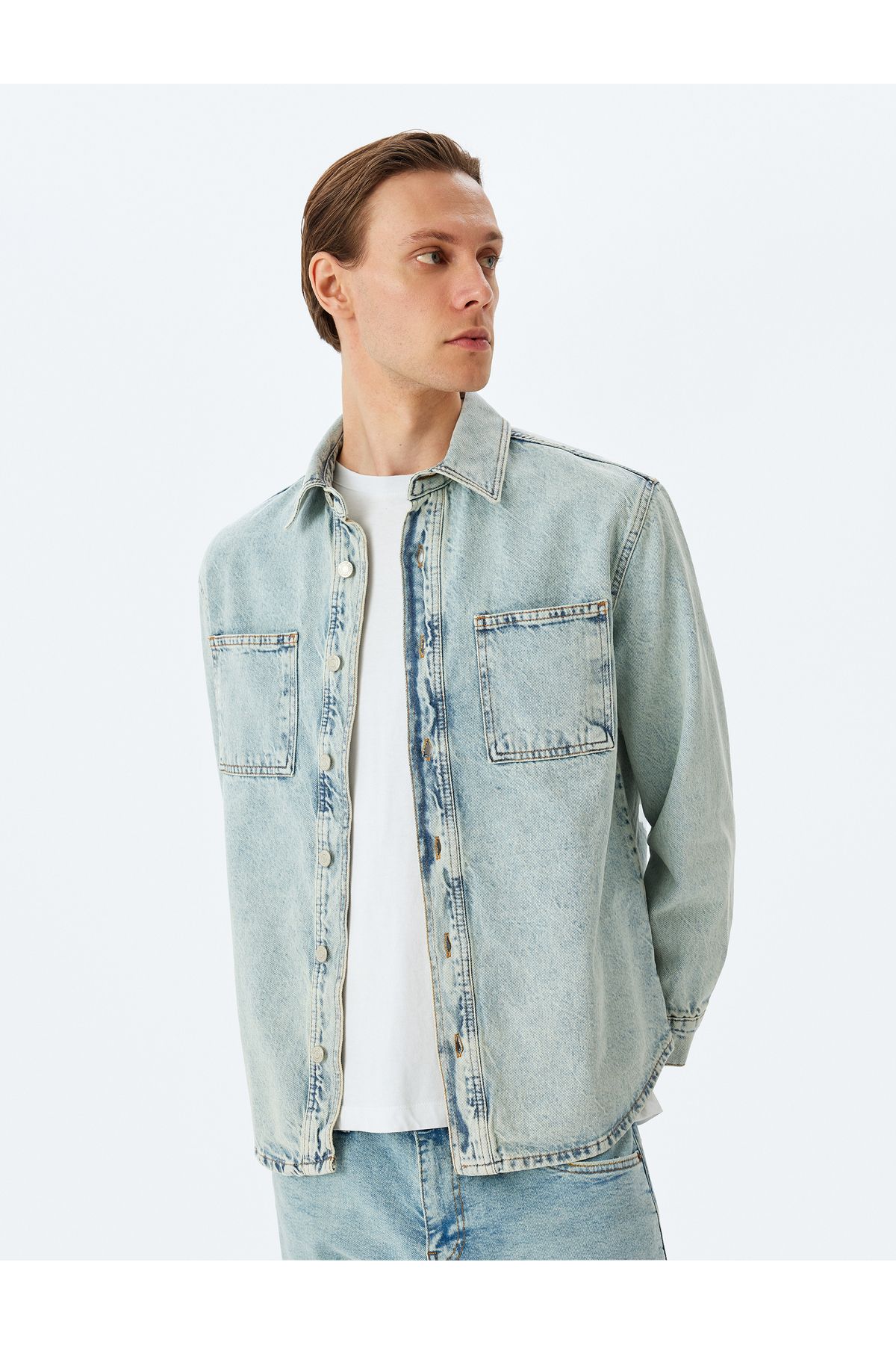 Koton-Buttoned Pocket Detailed Cotton Denim Shirt Jacket 3