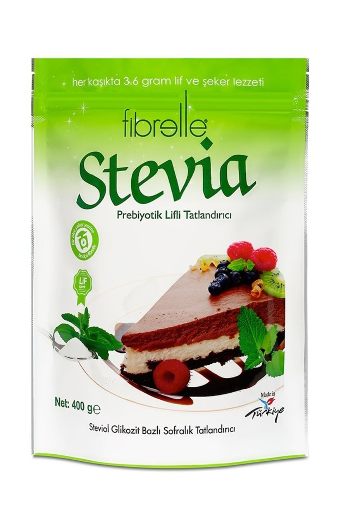 Fibrelle Prebiyotik Lifli Stevialı Sofralık Toz Tatlandırıcı Toz Şeker 400 gr