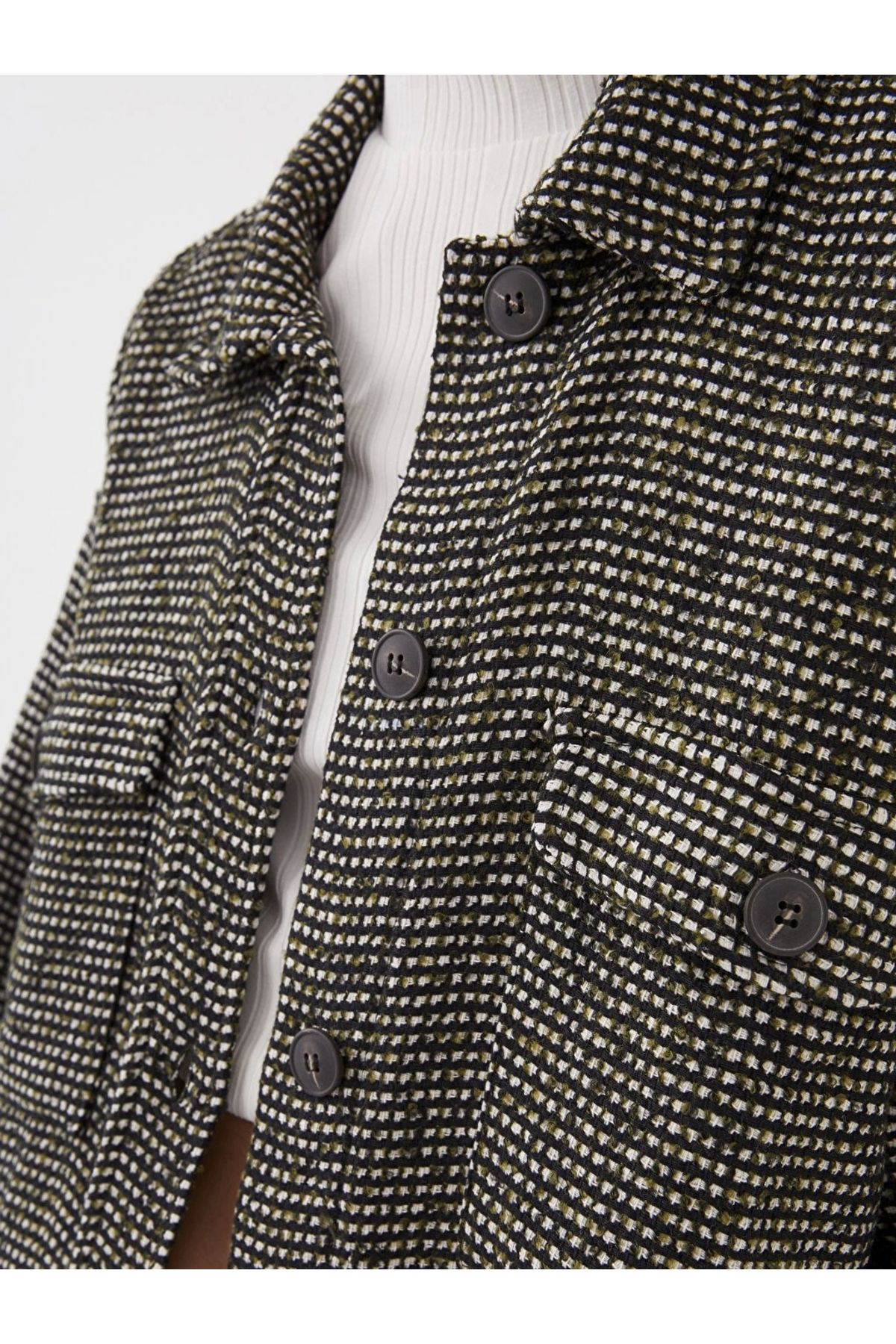 LC Waikiki-Lcw Vision Black Front Button Closure Pattern Long Sleeve Women's Tweed Shirt Jacket 7