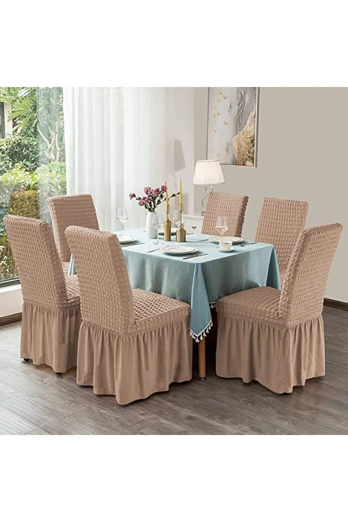brürümcük ETEKLİ sandalye kılıfı, lastikli,esnekli sandalye örtüsü 6li