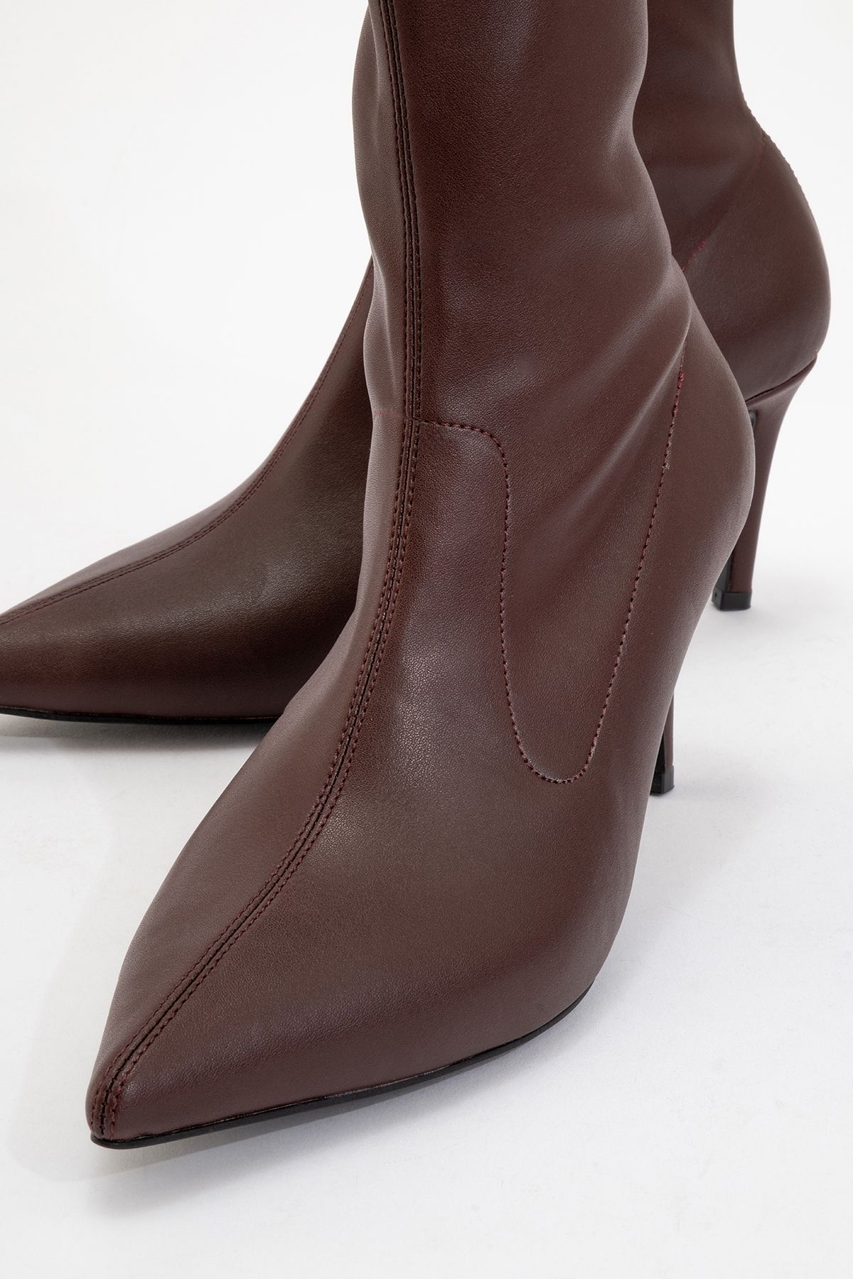 LuviShoes-Thalin Dark Burgundy Pointed Toe Women's Thin Heeled Boots 3