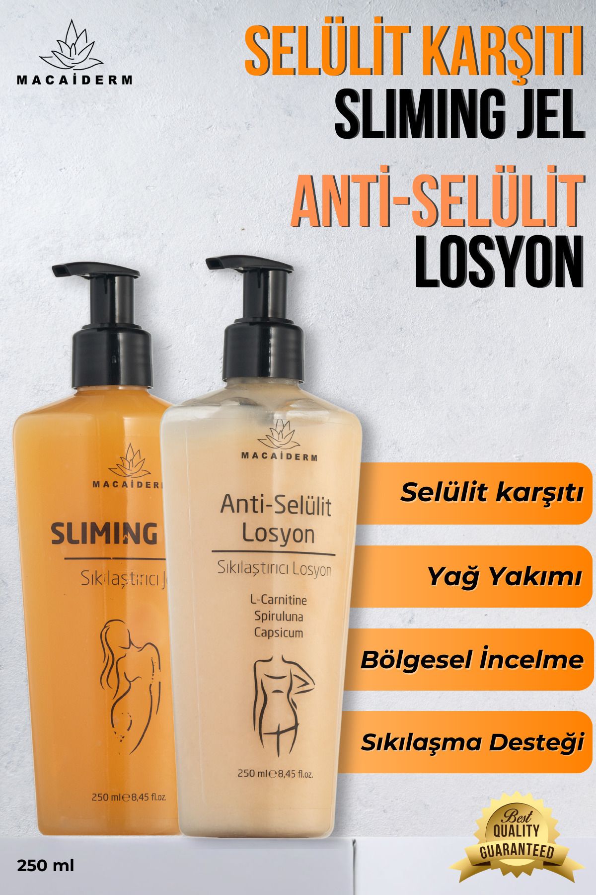 Macaiderm Selülit Gidermeye Yardımcı Set Sliming Gel & Anti-Selülit Losyon