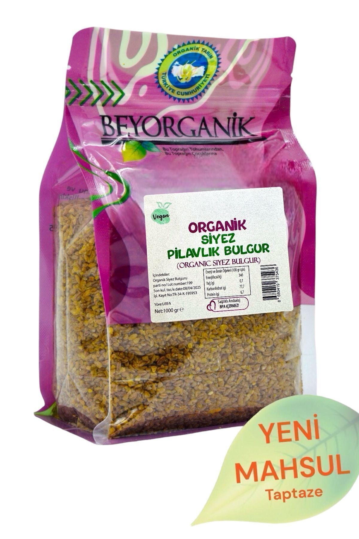 BEYORGANİK Organik Siyez Pilavlık Bulgur 1kg