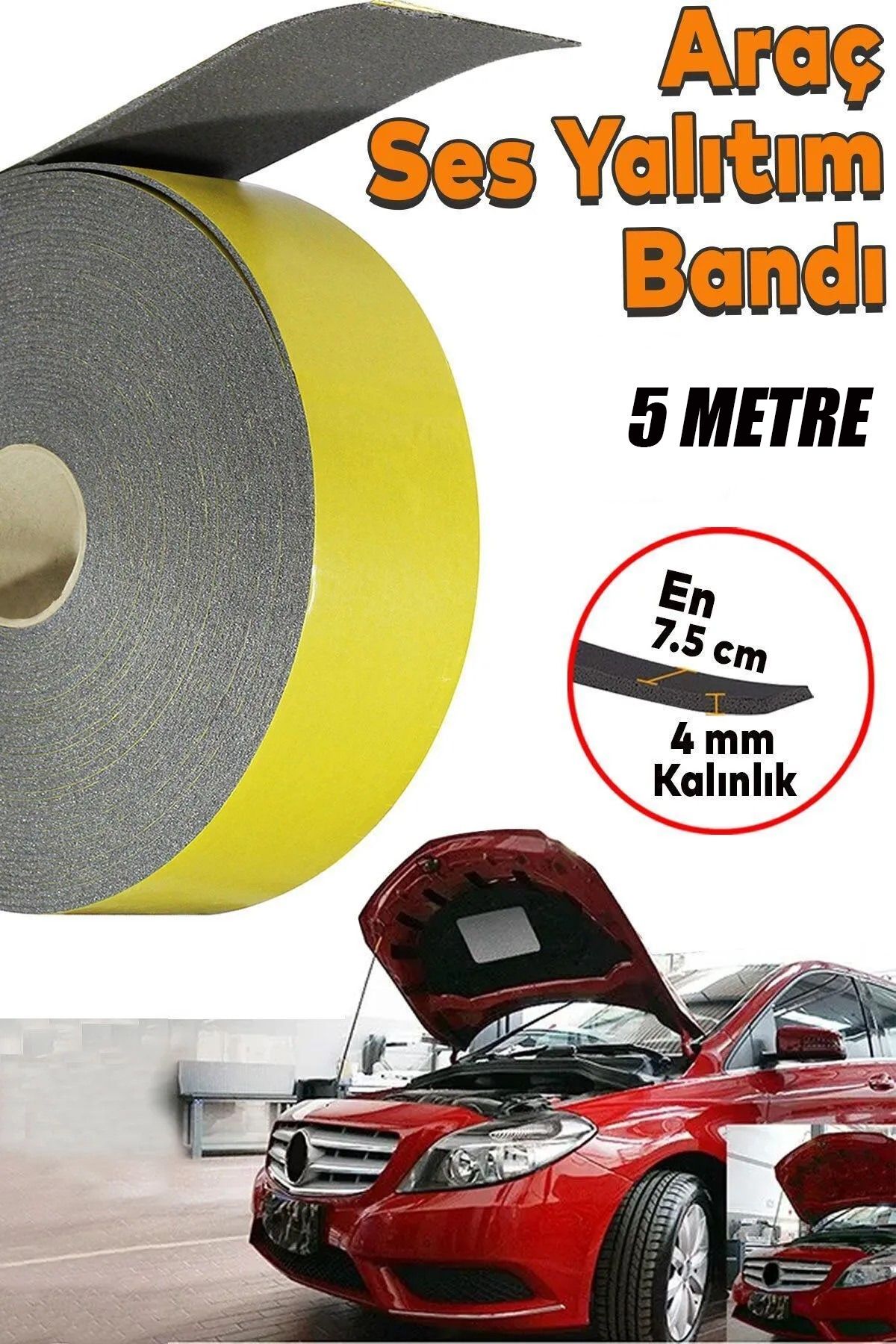 nublado Araç Oto Ses Isı Yalıtım İzolasyon Bandı Bantı Kauçuk Sünger 75 mm 5 Metre