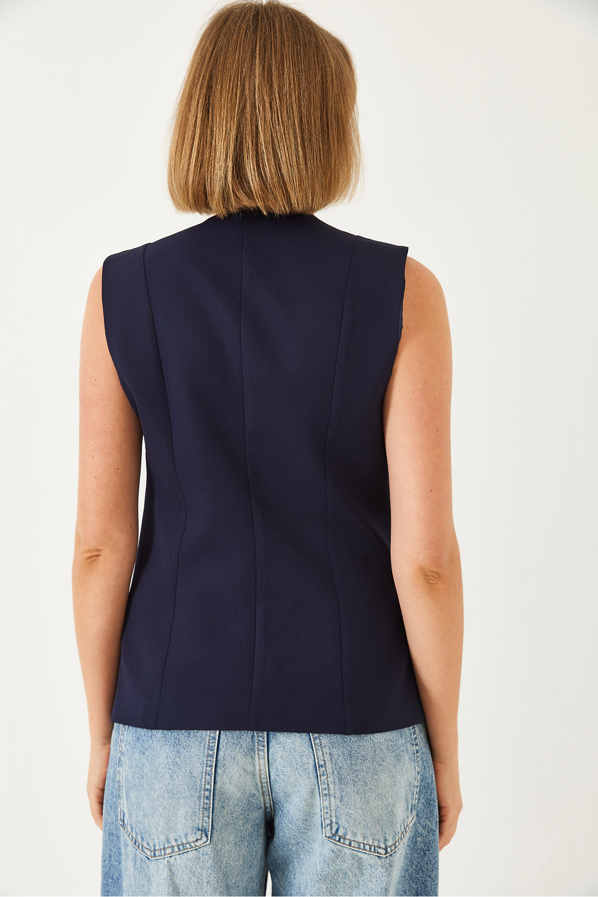 Bianco Lucci-Women's V-Neck Single Button Double Breasted Vest 60343 60271037 6