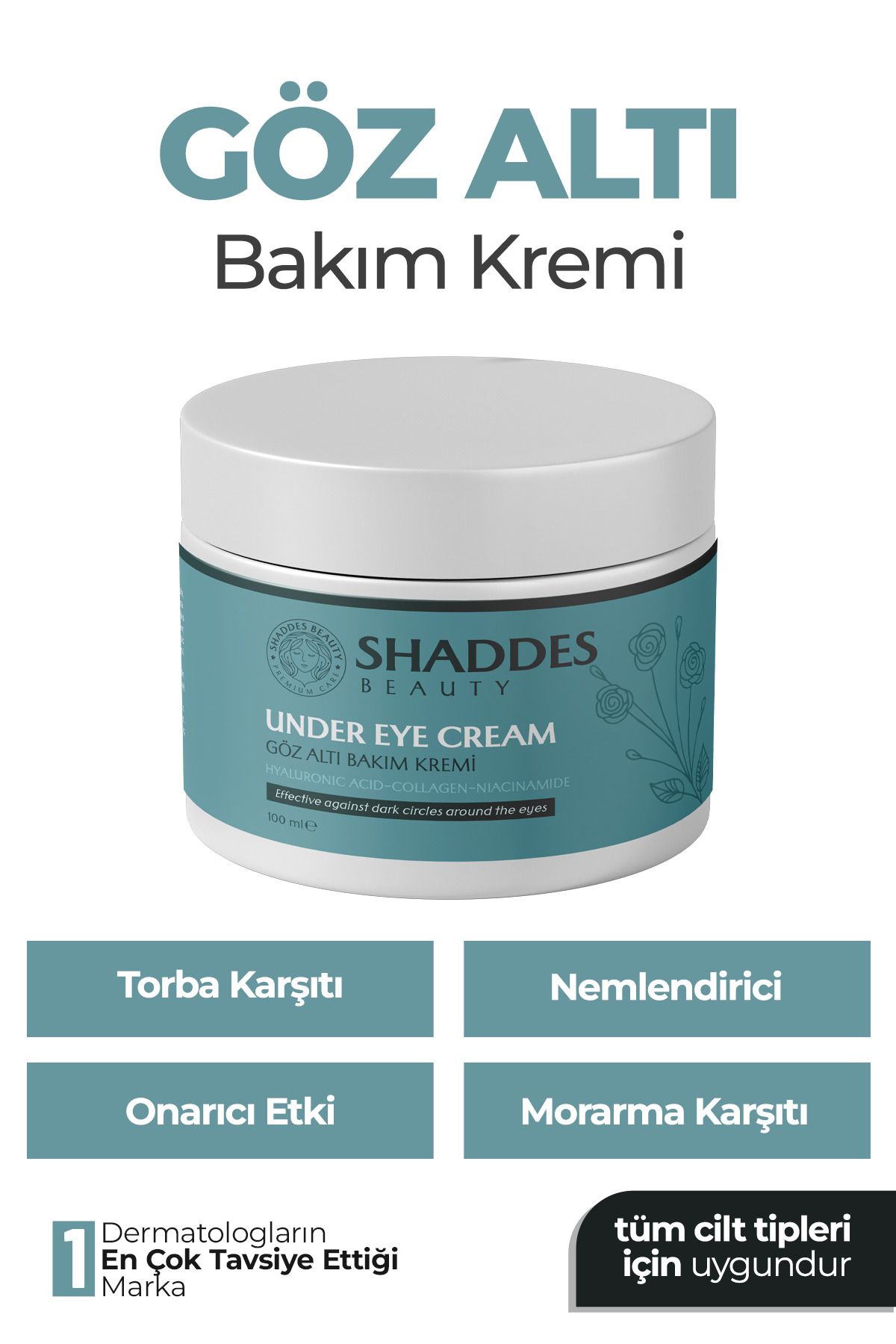 Shaddes Beauty Göz Altı Torba Ve Morluk Koyu Halka Karşıtı Yoğun Nemledirici İle Göz Altı Aydınlatıcı Krem 50 ml