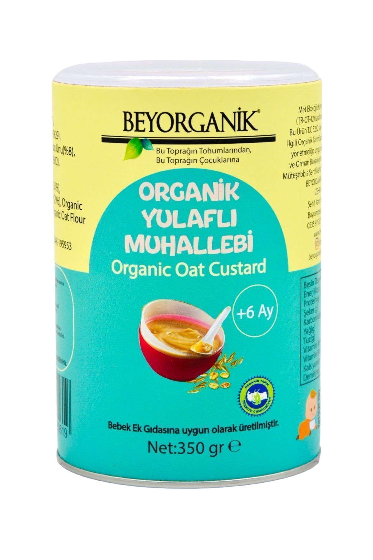 BEYORGANİK BEBEK EK GIDASI ORGANİK YULAFLI KEÇİBOYNUZLU MUHALLEBİ 350GR +6 AY