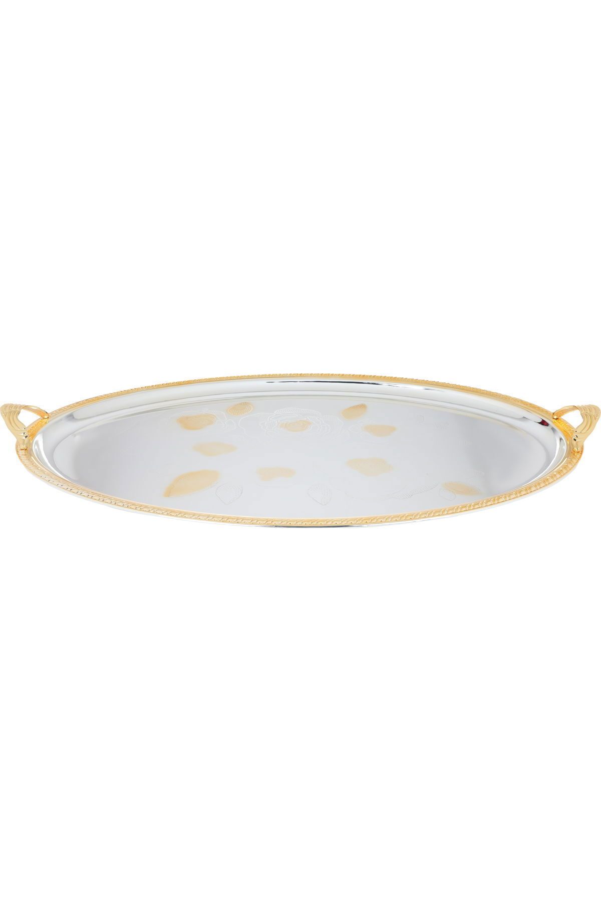 Alsaif Gallery-Serving Tray Steel, Al Seif Gallery, Oval - Silver 1