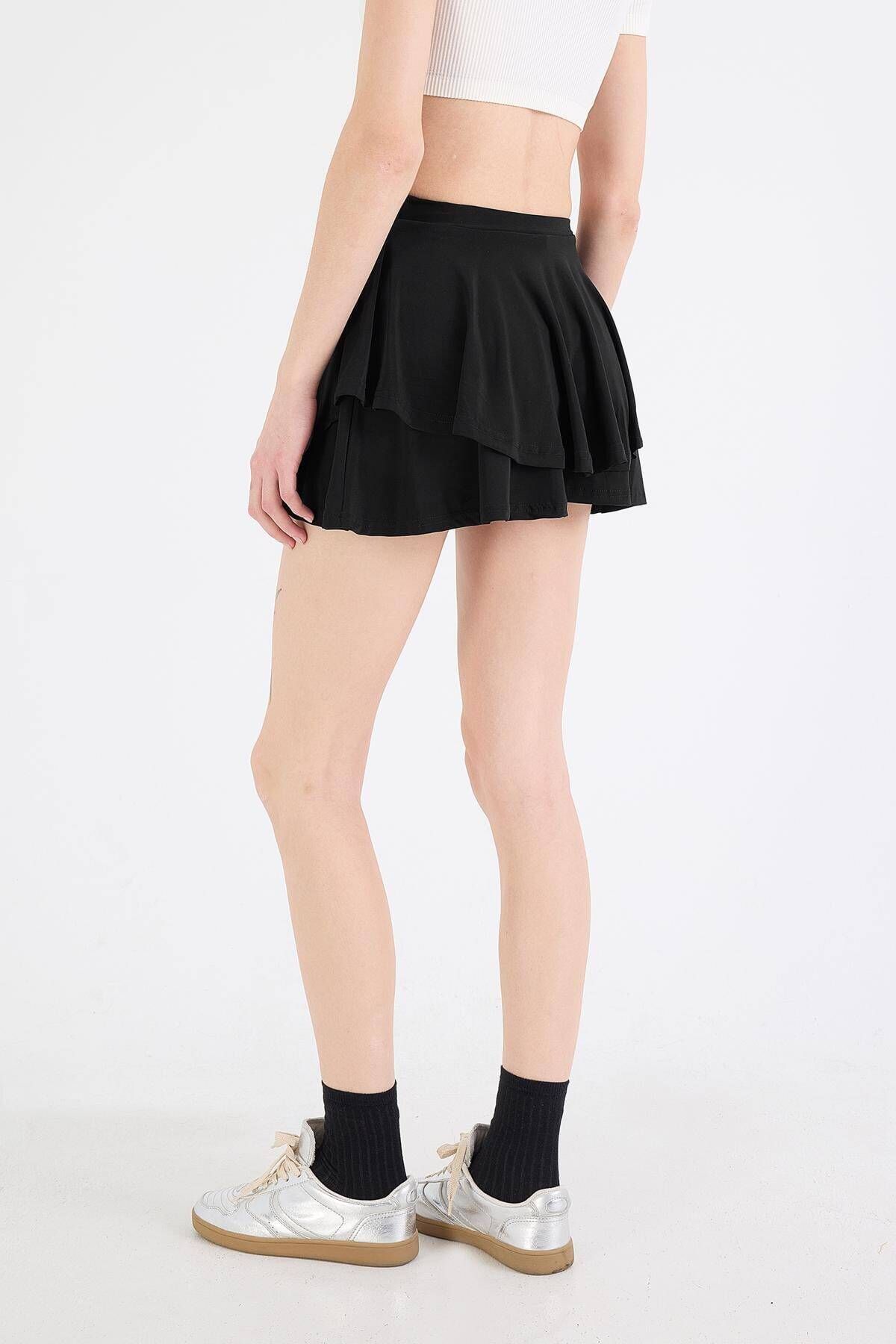 Addax-E3551-R4 Model Elastic Waist Frilly Short Skirt 5