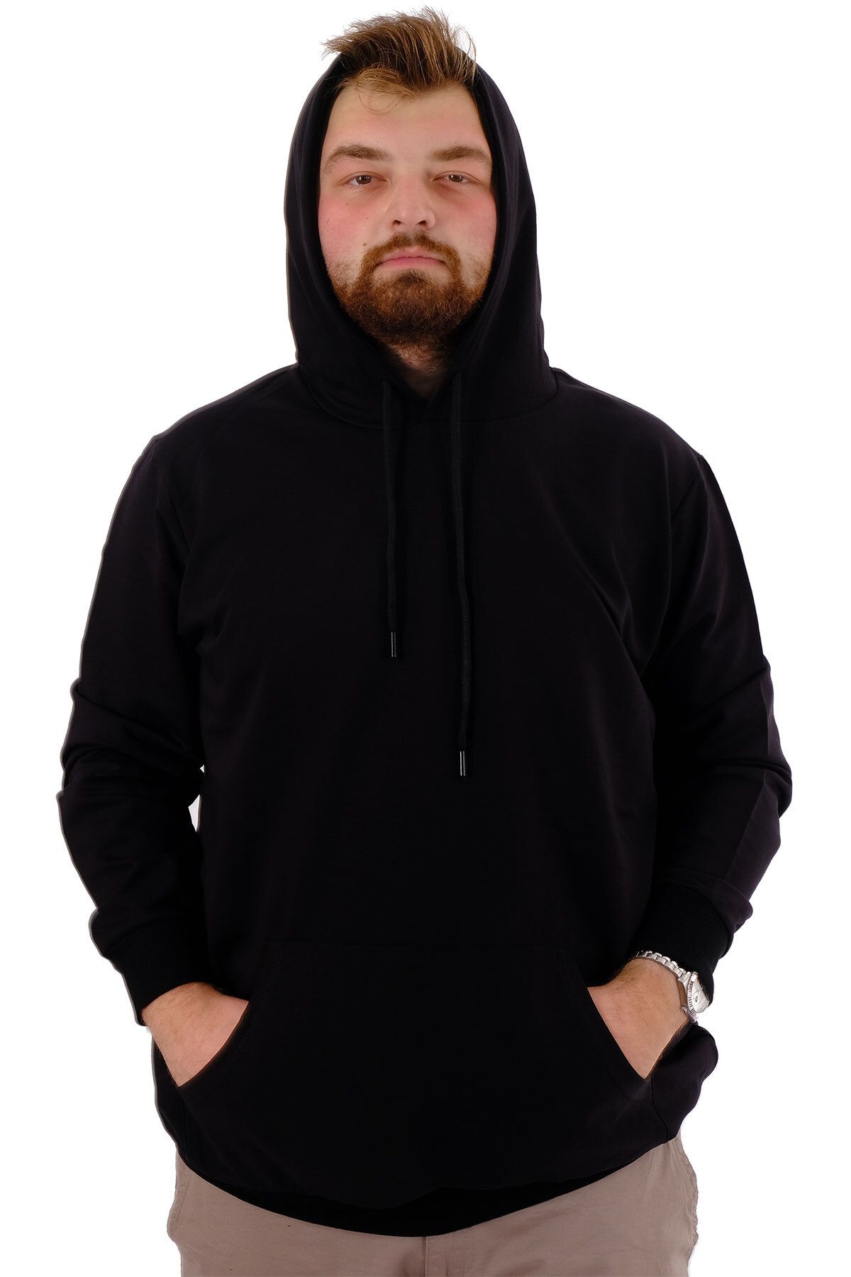 ModeXL-Men's Hooded Basic Sweatshirt - Mode Xl, Kangaroo Pocket, Black U24166 1