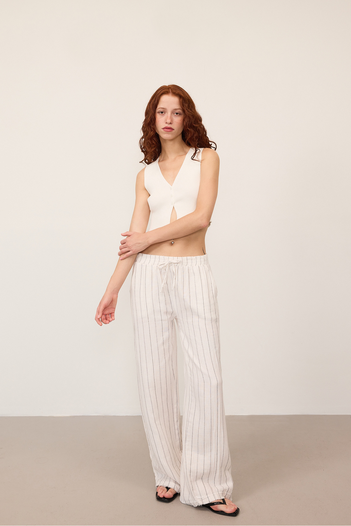 Addax-High Waist Striped Wide Leg Trousers Pn13730-L4 1