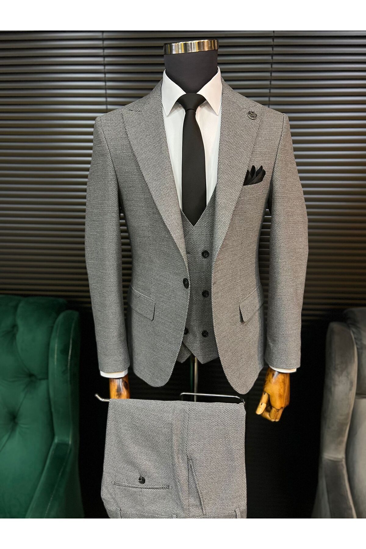 Terziayhan  Armürlü Gri Slimfit Takım Elbise - Görsel 3