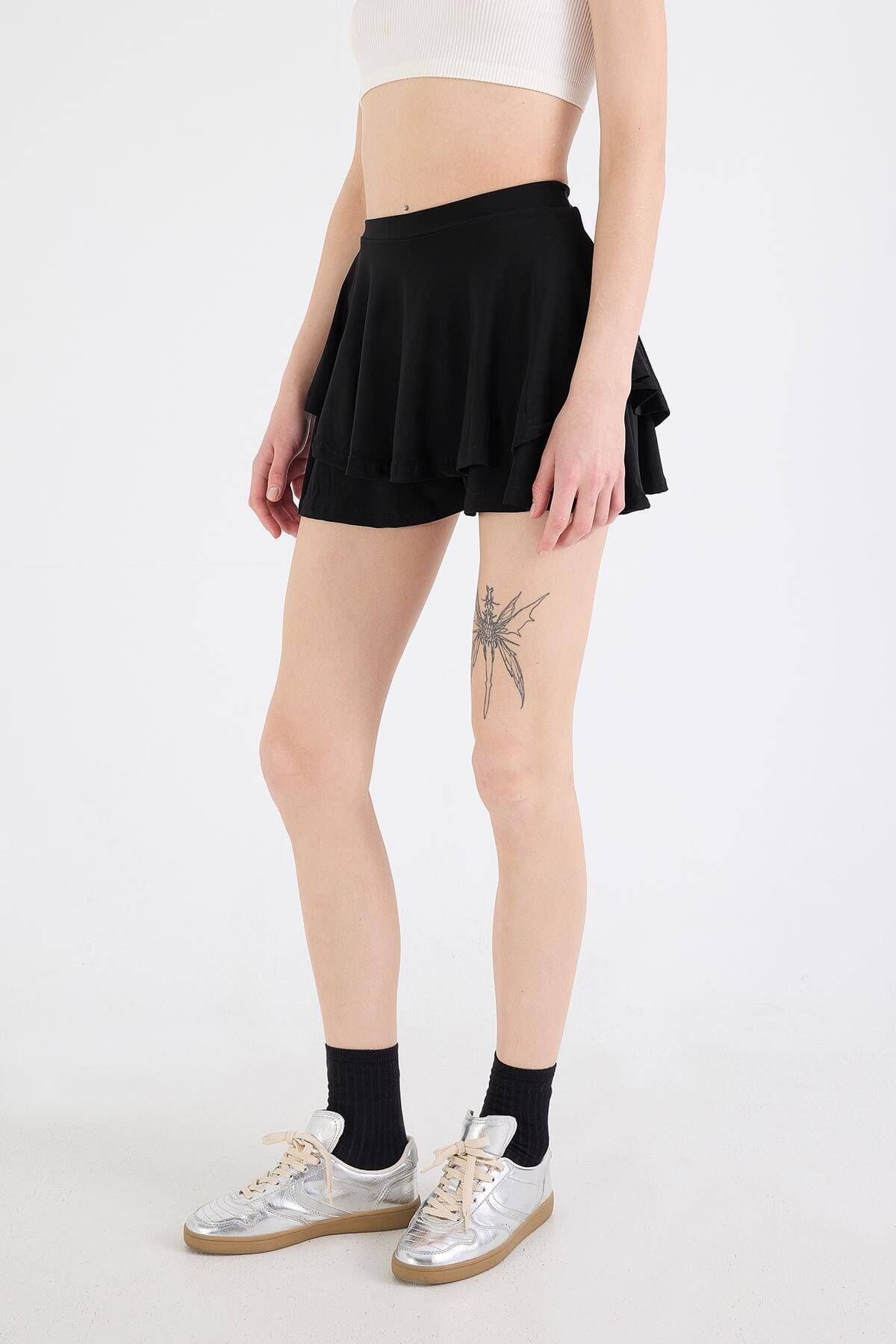 Addax-E3551-R4 Model Elastic Waist Frilly Short Skirt 4