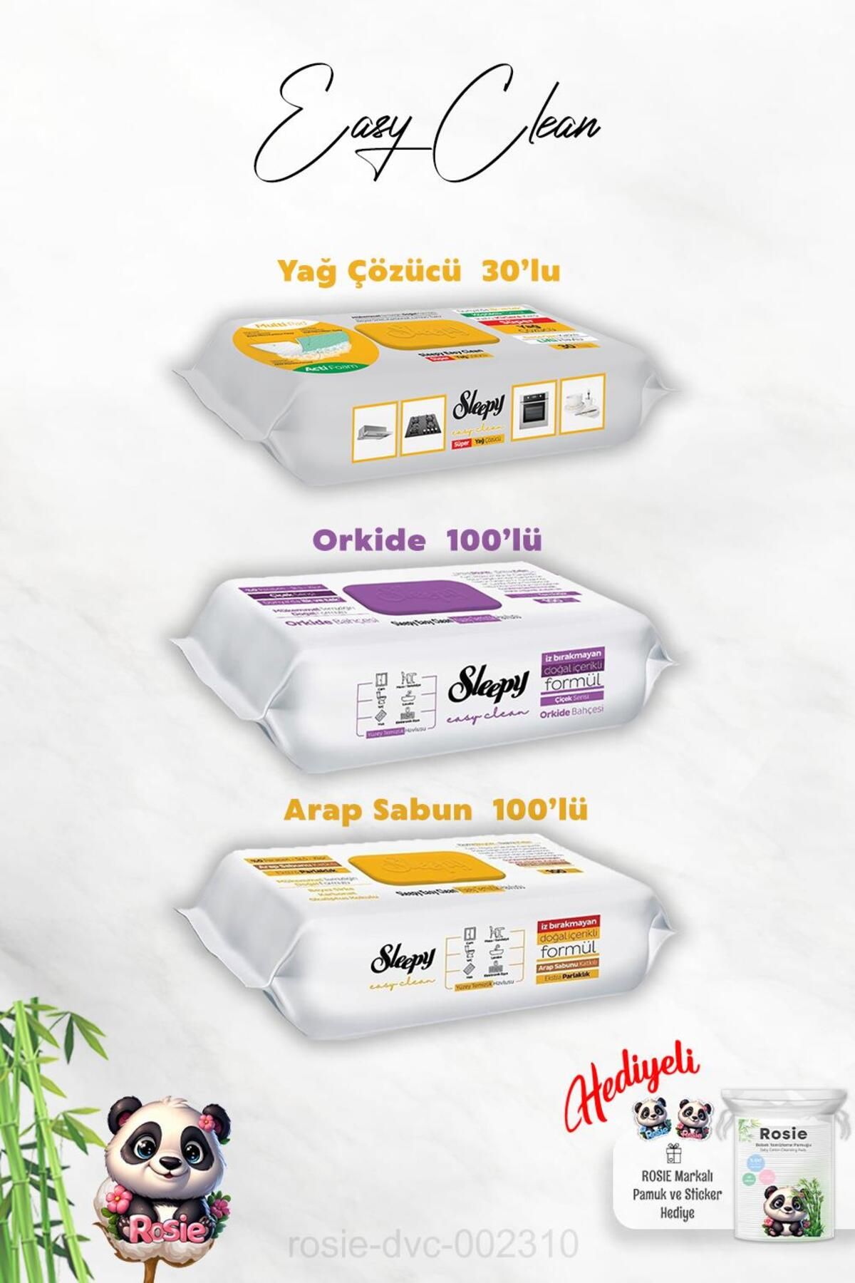 Sleepy 100'lü Arap Sabun Ve Orkide Katkılı, Yağ Çözücü 30'lu Temizlik Havlusu Ve Rosie Hediye