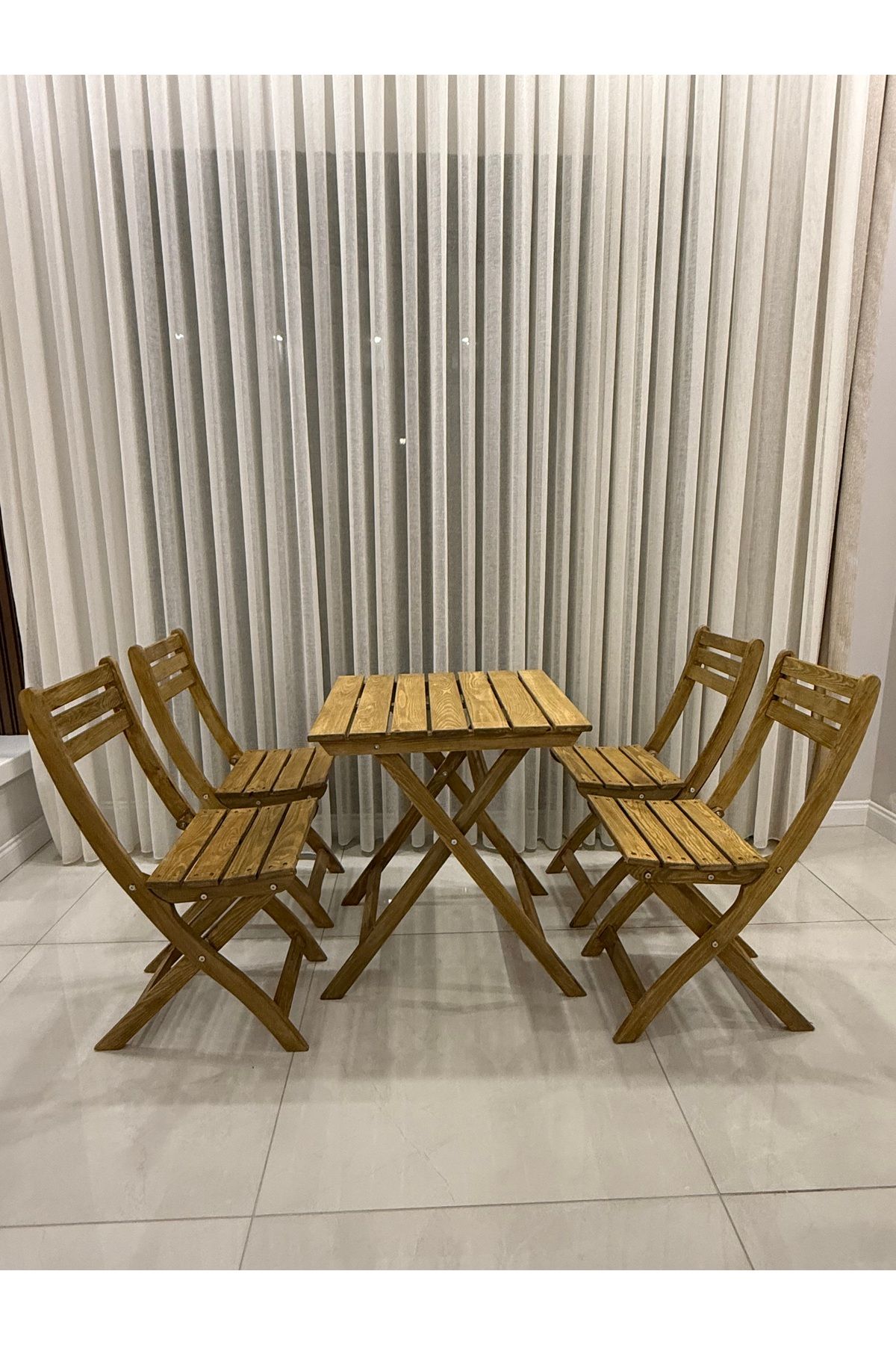 Ahşap Bidmart Katlanabilir Masa ve Katlanabilir Sandalye Takımı, 4+1 Bistro Set