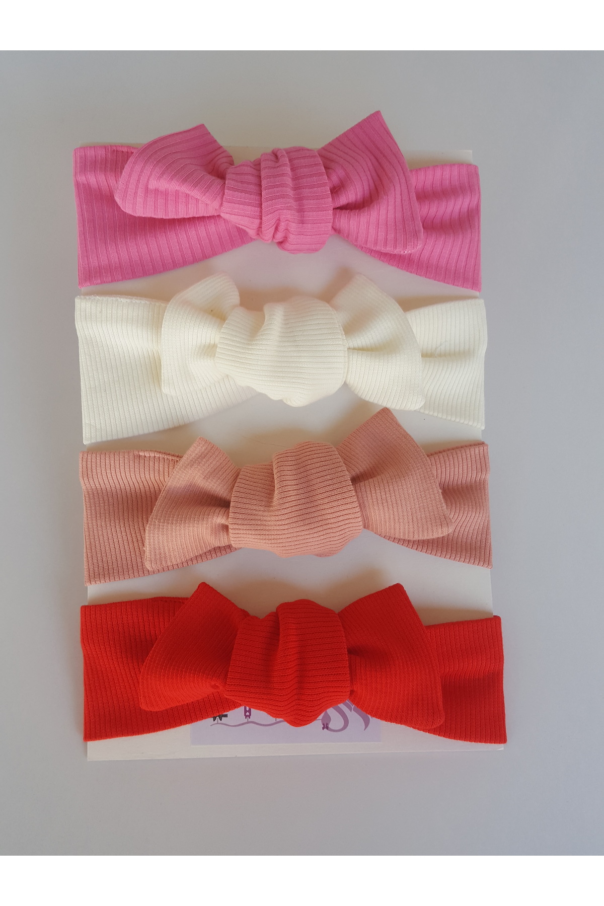 swan butik Kız Çocuk Bebek Bandana Toka Seti 4'lü Ribana, Pudra, Kırık Beyaz, Canlı Pembe Kırmızı fotoğrafı 2 (önizleme)