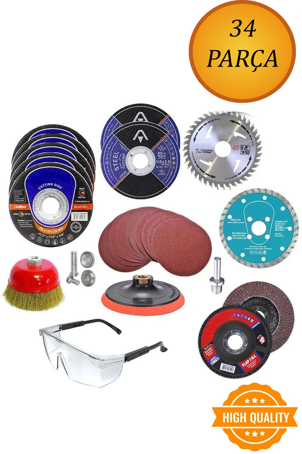 NUBLADO 34 Parça Spiral Avuç Içi Taşlama 115 Mm Cırt Zımpara Kağıdı Ahşap Inox Metal Kesici Kesme Flap Disk.