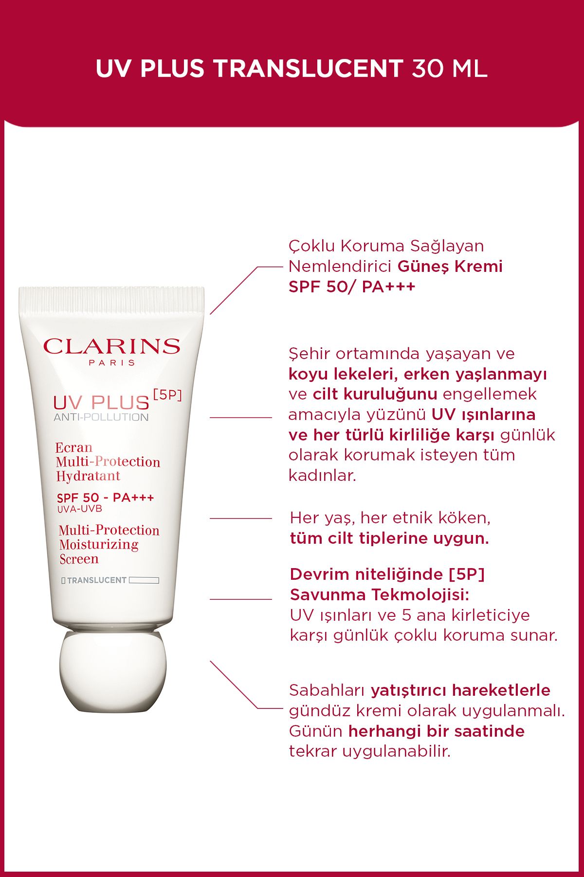 Clarins Yüksek Korumalı Nemlendirici Leke Karşıtı Nemlendirici Krem Spf50 30ml