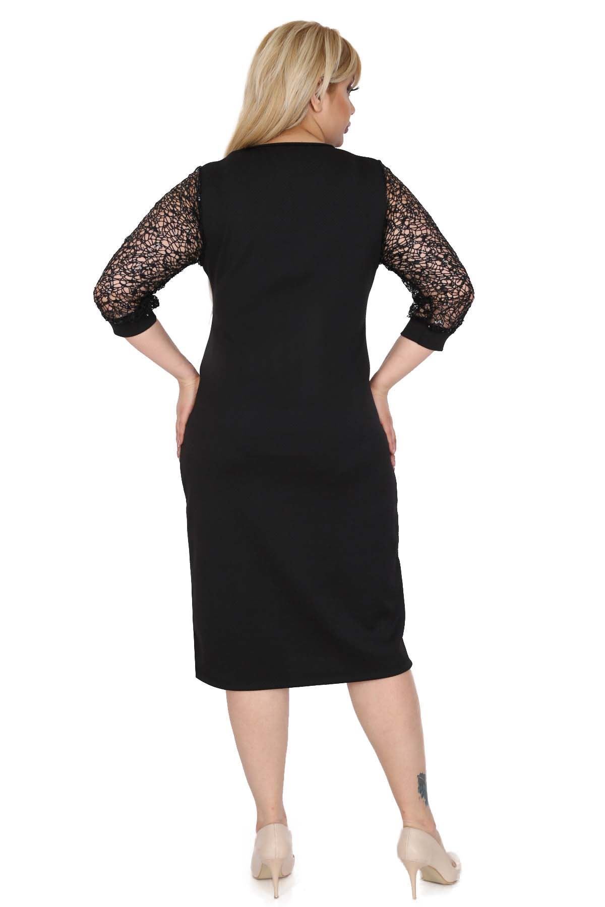 modayız-Sequined Mesh Sleeve Plus Size Dress 7b-0520 3
