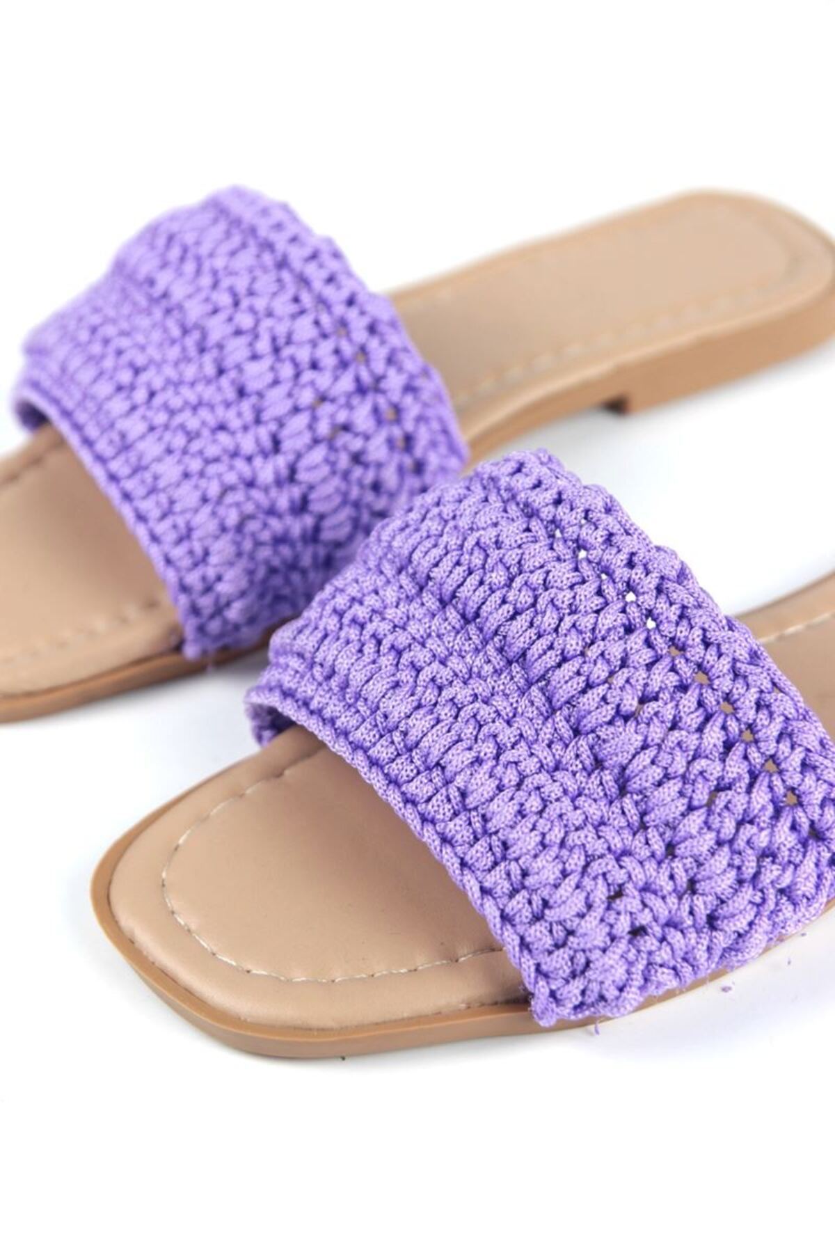 Gökhan Talay-Leona Women's Knitted Detailed Lilac Knitted Slippers 2