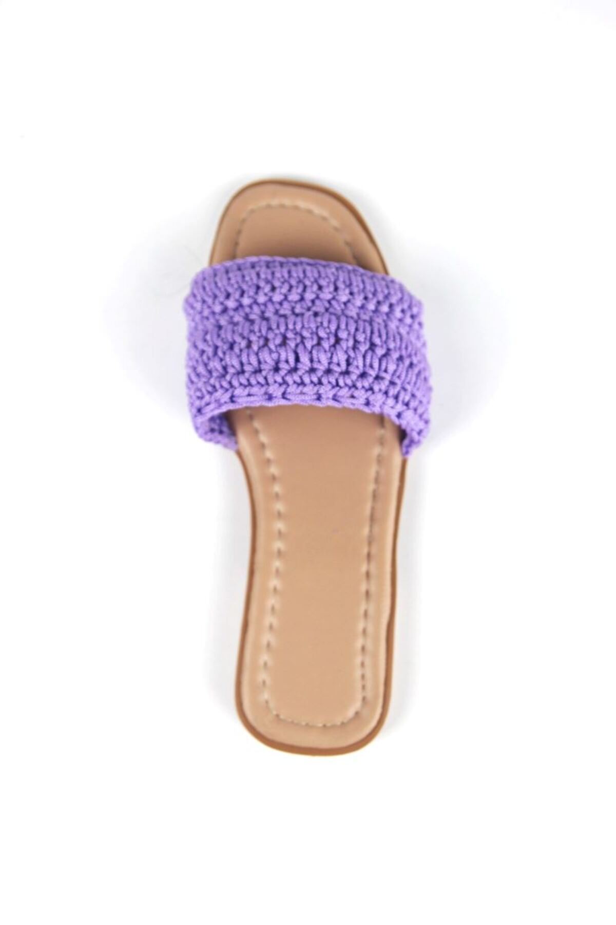 Gökhan Talay-Leona Women's Knitted Detailed Lilac Knitted Slippers 3