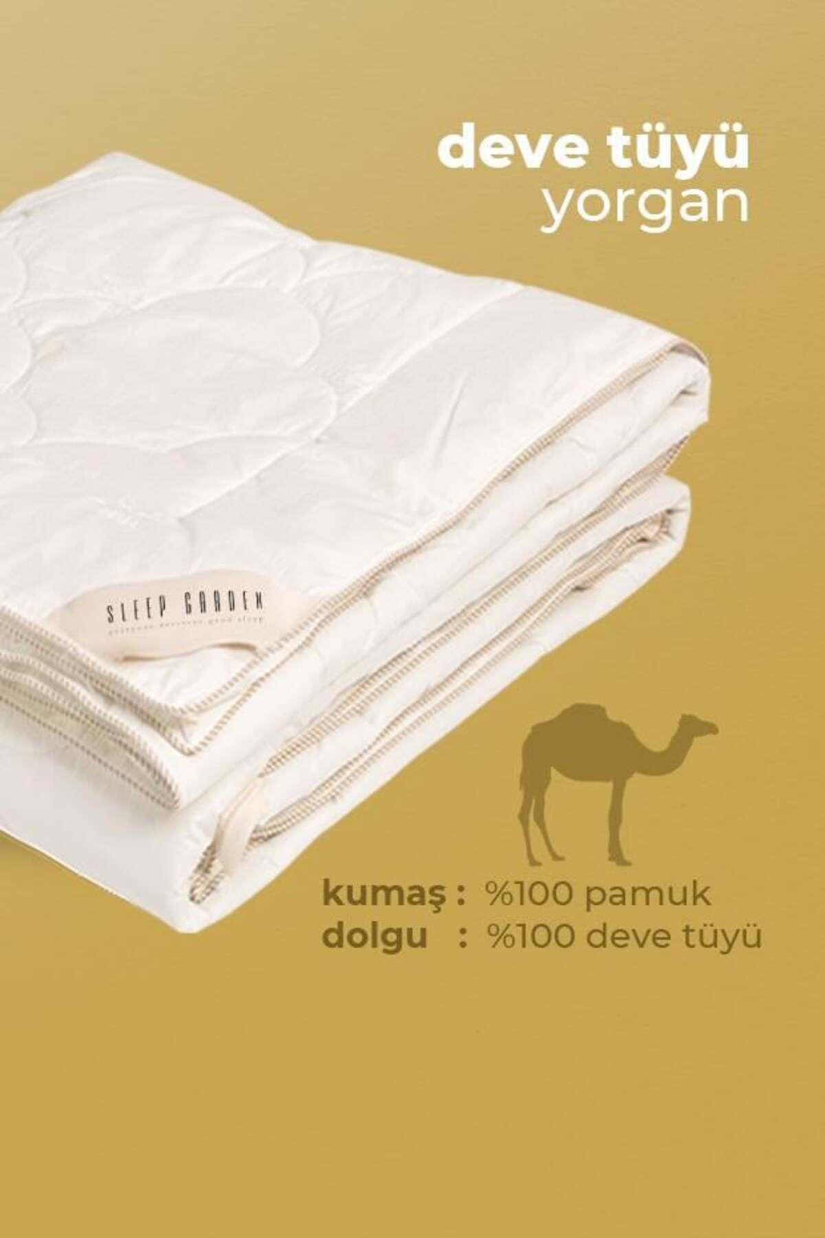 Sleep Garden Deve Tüyü Yorgan Biyeli Şık Çift Kişilik 195x215 Cm Jüt Keten Çantalı