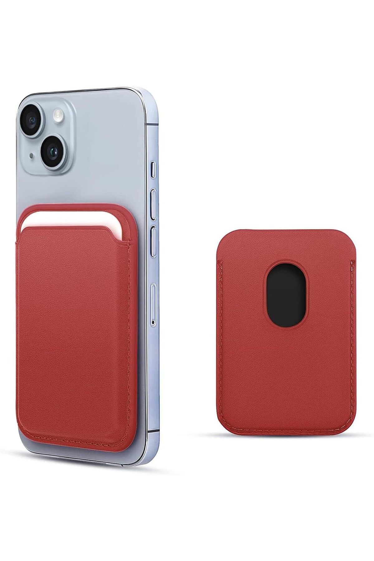 STOREMAX bystoreby Kılıf iPhone 15 Plus için Leather Wallet MagSafe Kırmızı [iPhone 15 Plus ile Uyumlu